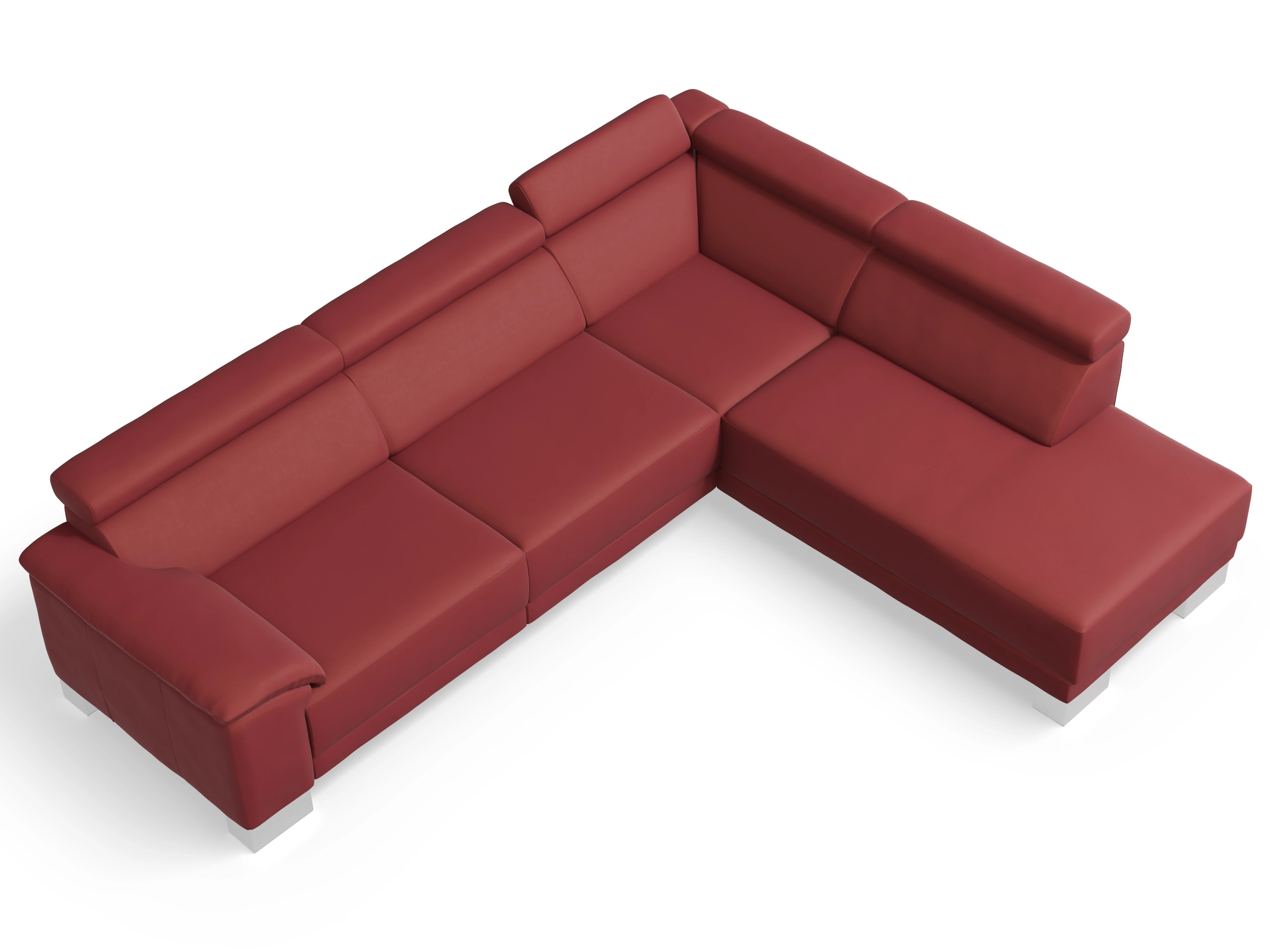 Antonio Ecksofa UM Large Plus R Ansicht des Produktes Antonio Ecksofa rechts Abschluss offen in Leder Rot