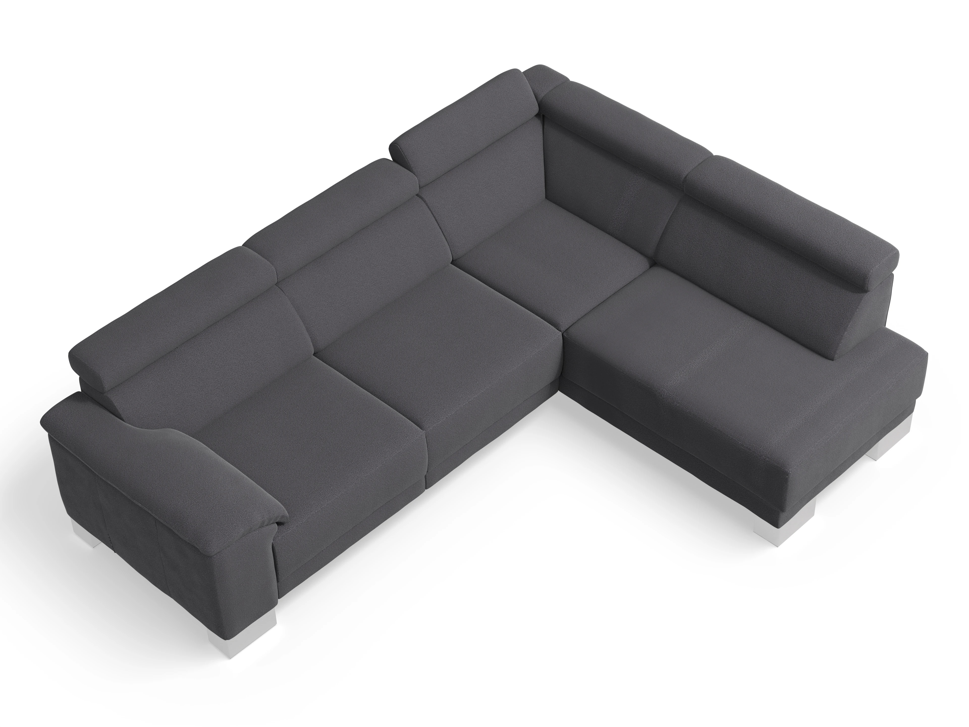 Antonio Ecksofa UM Medium R Ansicht des Produktes Antonio Ecksofa rechts Abschluss offen in Stoff Grau