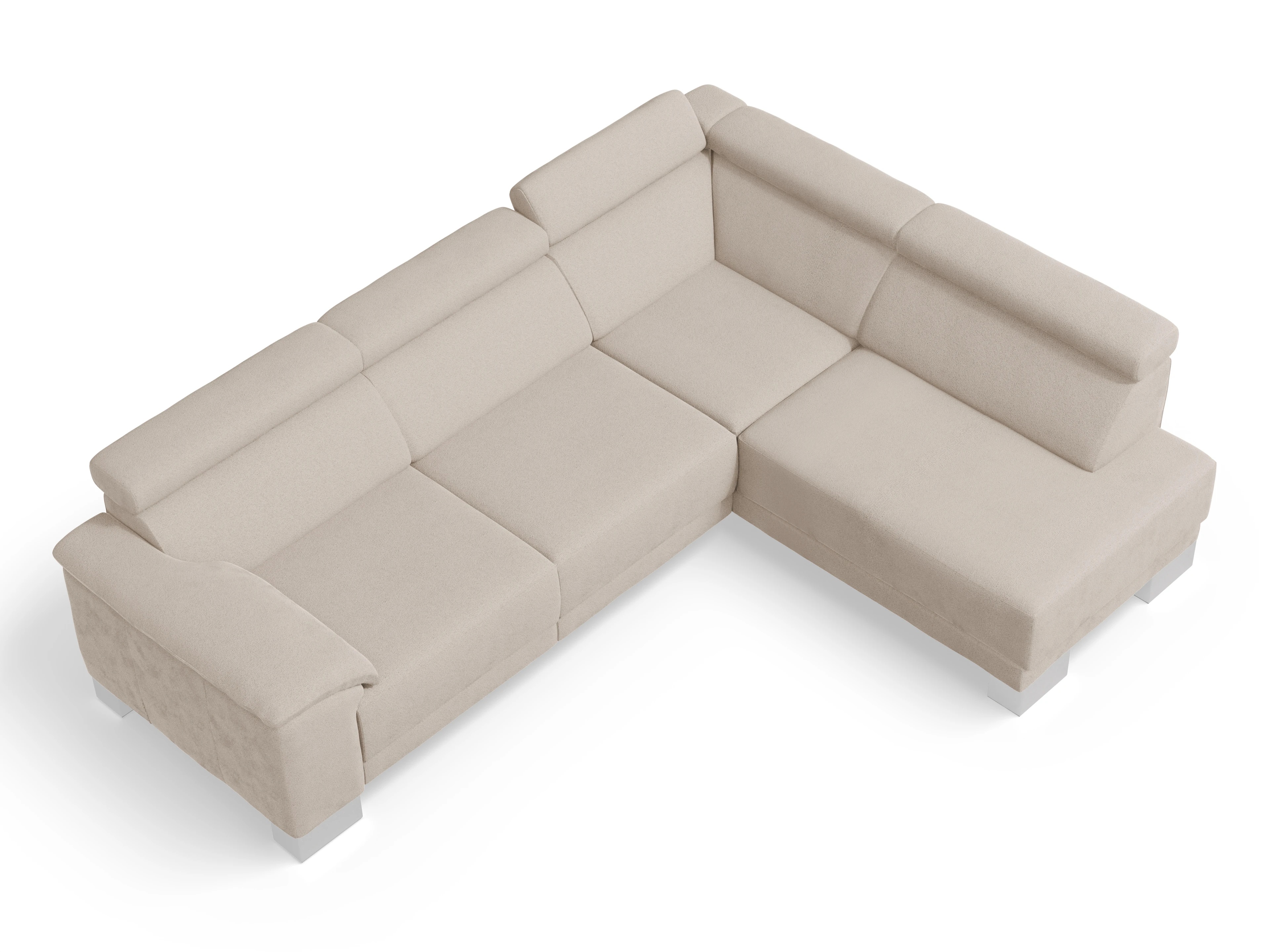 Antonio Ecksofa UM Medium R Ansicht des Produktes Antonio Ecksofa rechts Abschluss offen in Stoff Beige