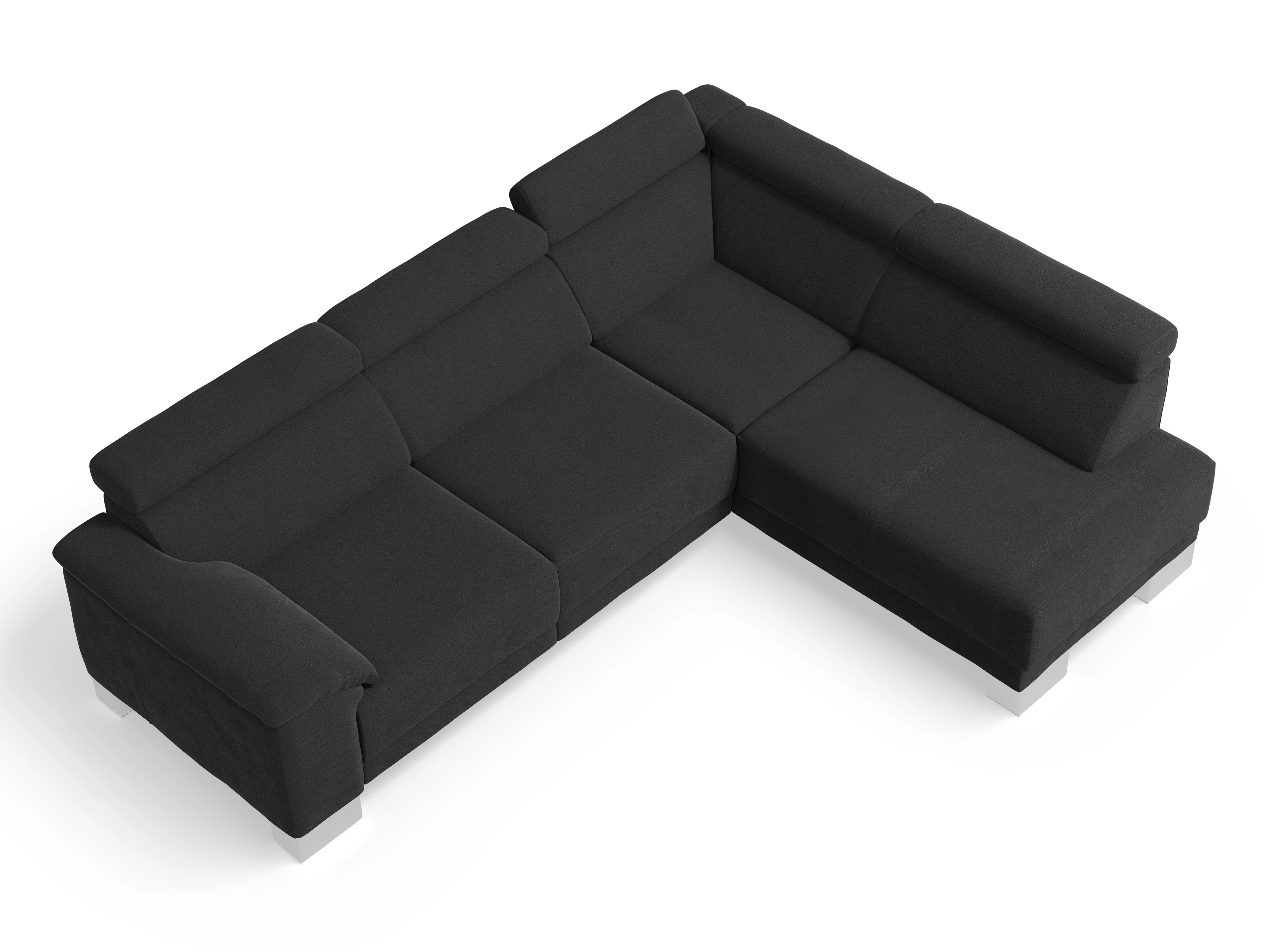 Antonio Ecksofa UM Medium R Ansicht des Produktes Antonio Ecksofa rechts Abschluss offen in Stoff Schwarz