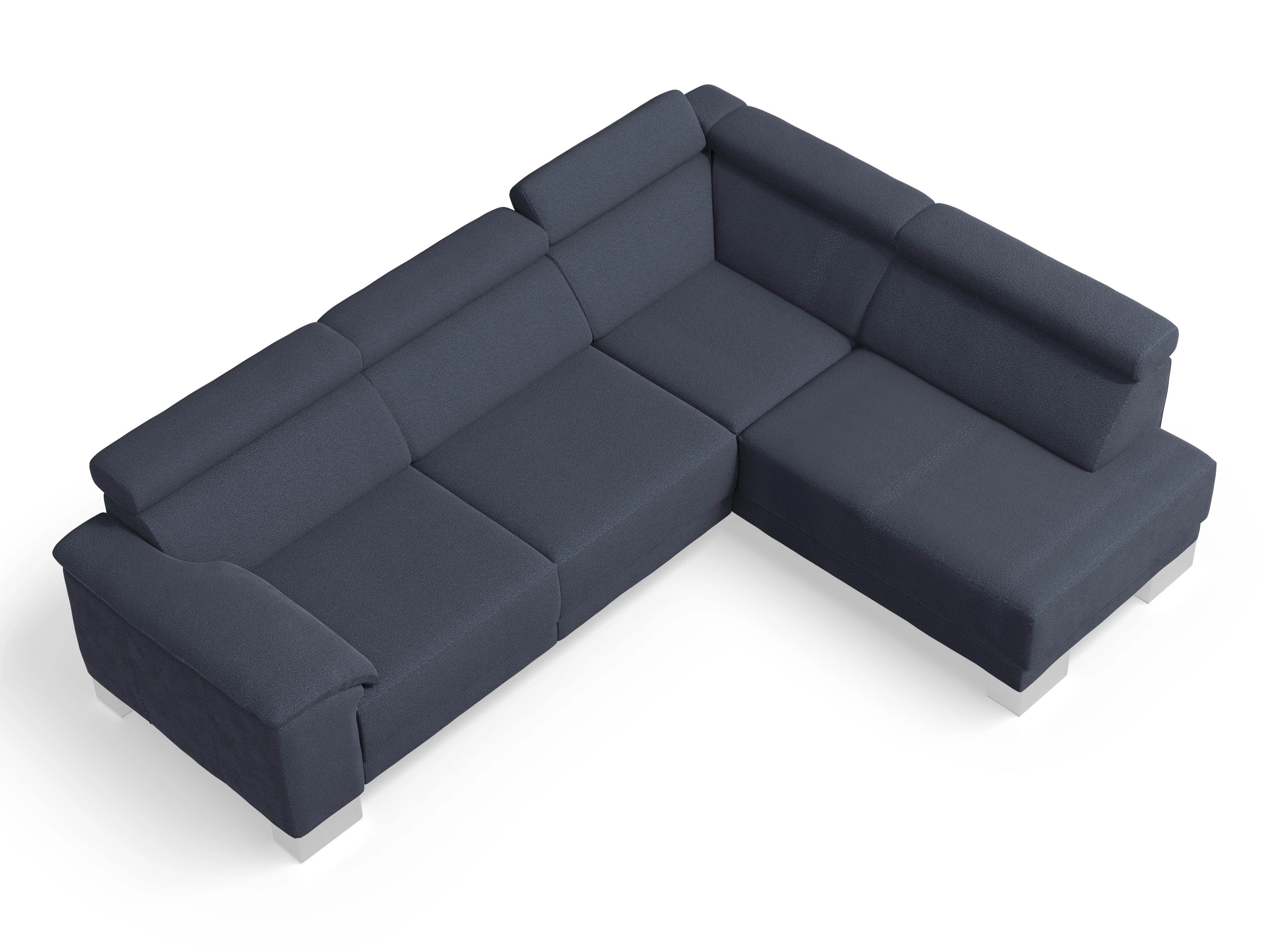 Antonio Ecksofa UM Medium R Ansicht des Produktes Antonio Ecksofa rechts Abschluss offen in Stoff Blau