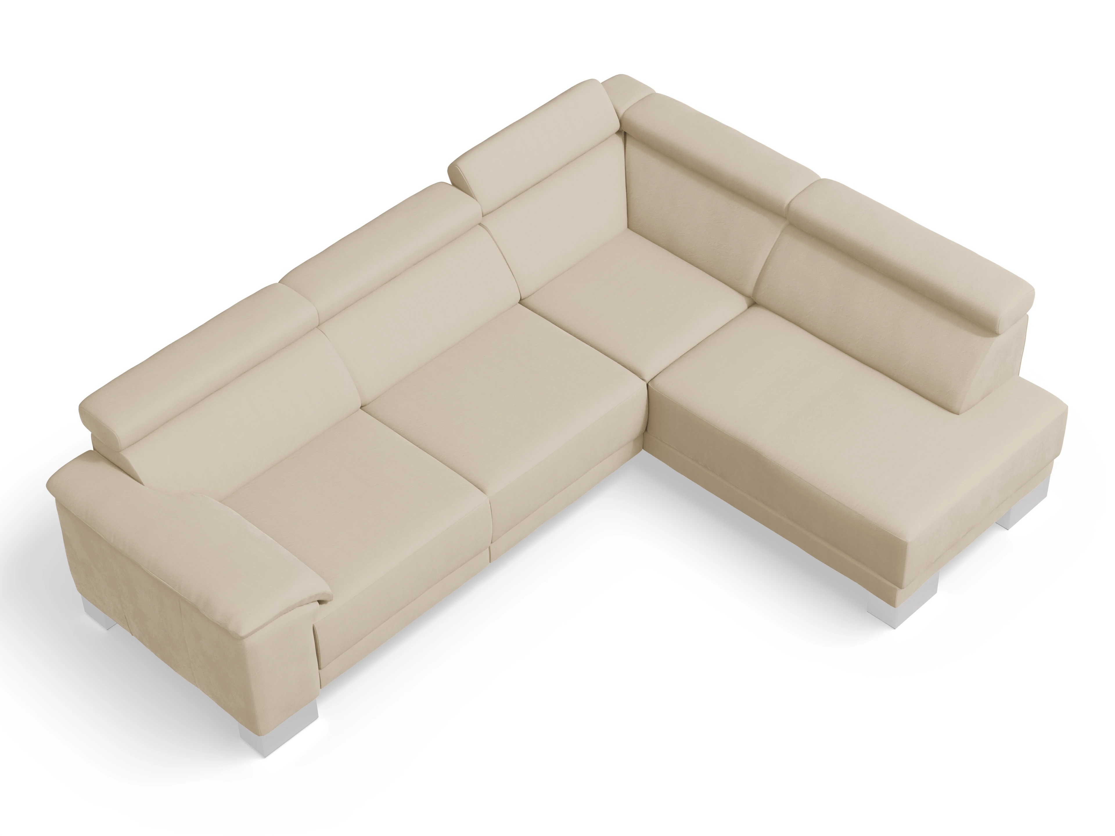 Antonio Ecksofa UM Medium R Ansicht des Produktes Antonio Ecksofa rechts Abschluss offen in Stoff Beige