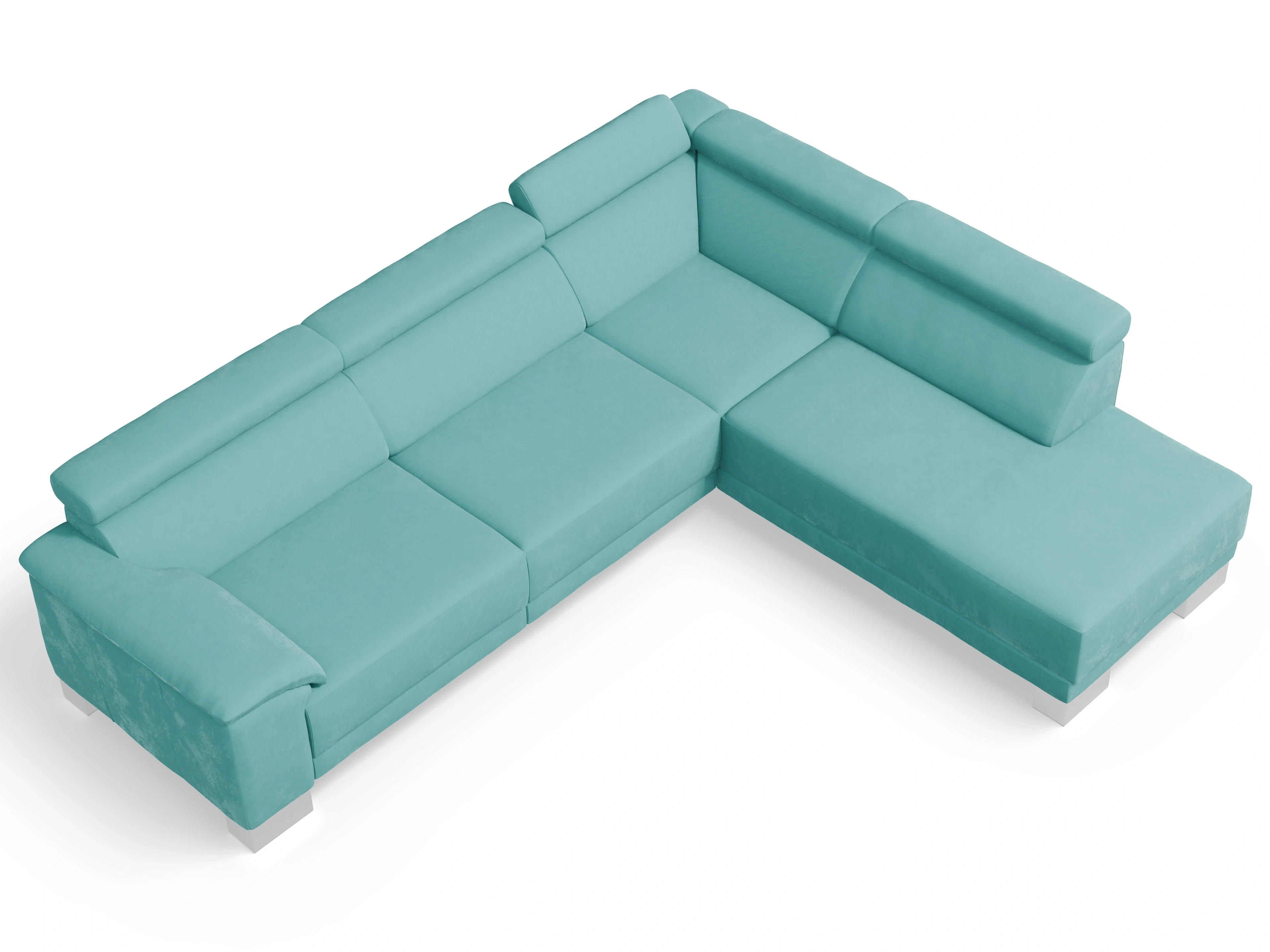 Antonio Ecksofa UM Large Plus R Ansicht des Produktes Antonio Ecksofa rechts Abschluss offen in Stoff Blau