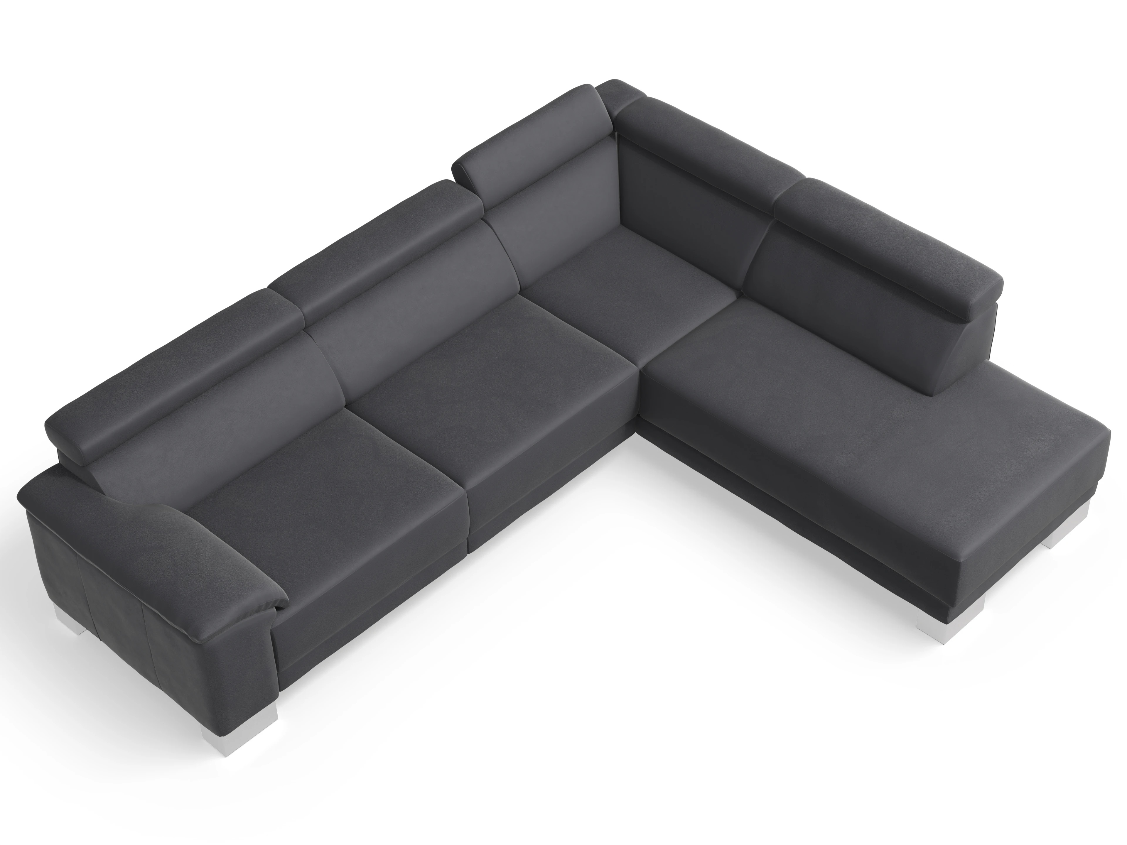 Antonio Ecksofa UM Large Plus R Ansicht des Produktes Antonio Ecksofa rechts Abschluss offen in Leder Grau