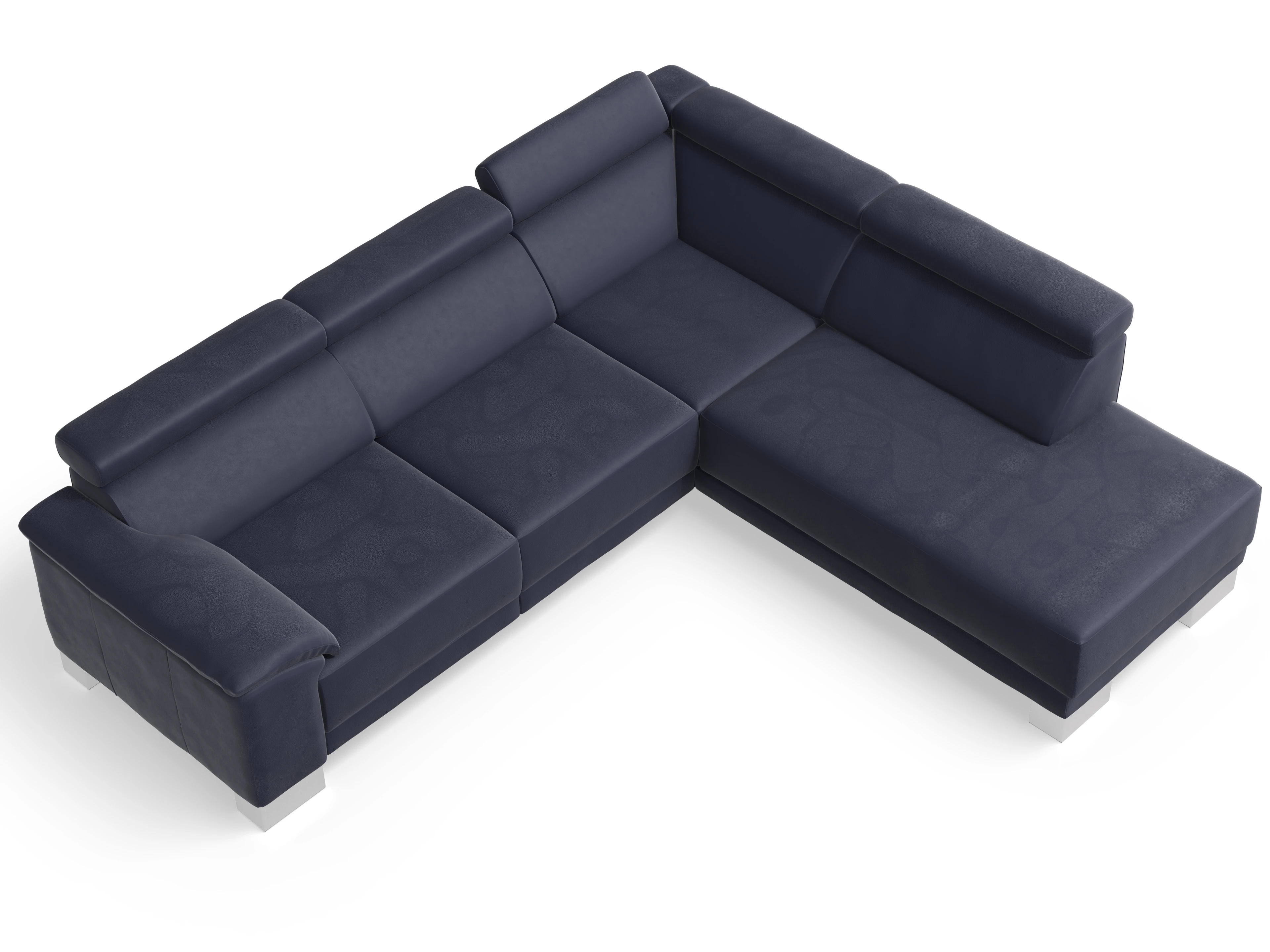 Antonio Ecksofa UM Medium Plus R Ansicht des Produktes Antonio Ecksofa rechts Abschluss offen in Leder Blau