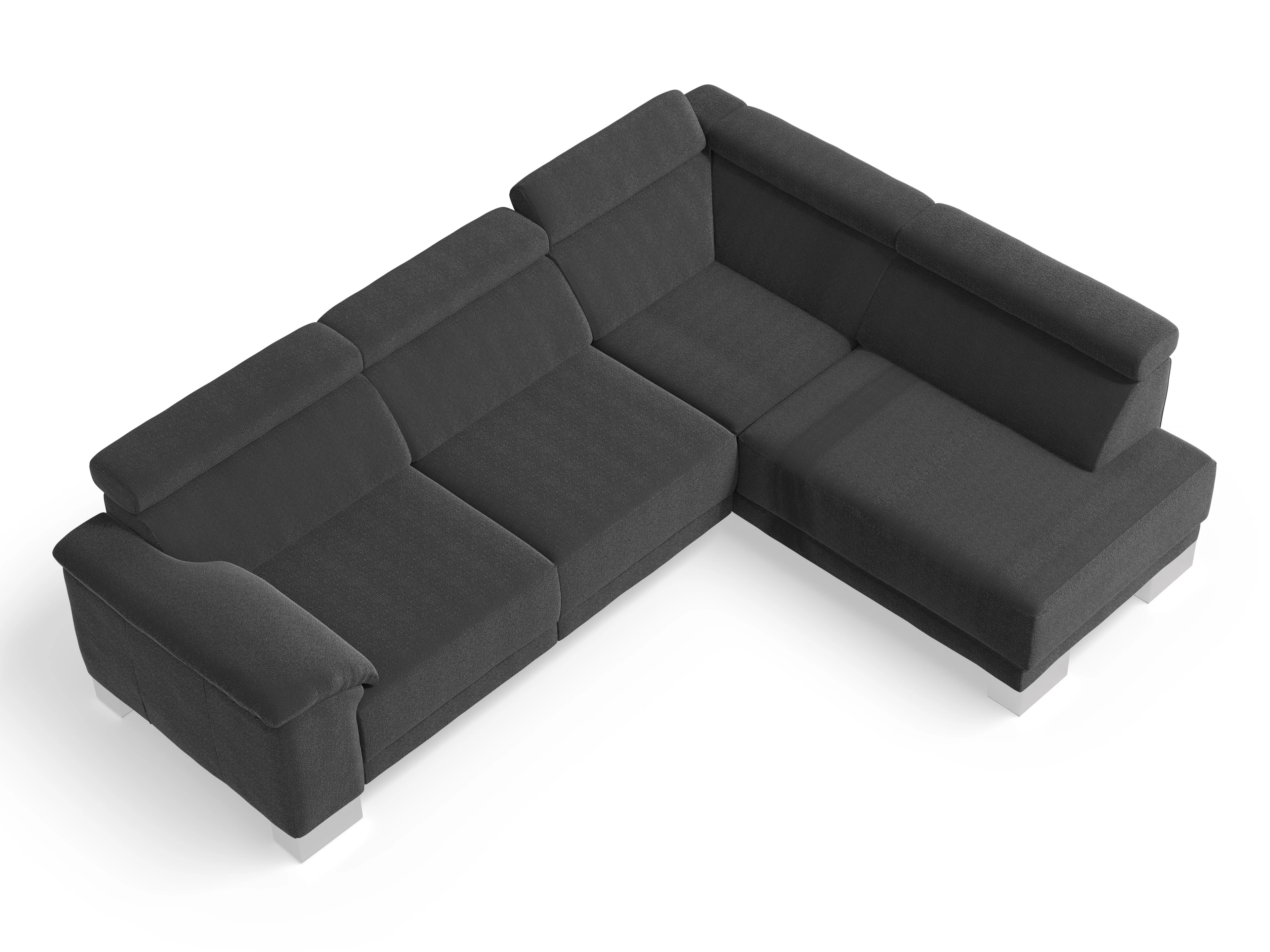 Antonio Ecksofa UM Medium R Ansicht des Produktes Antonio Ecksofa rechts Abschluss offen in Stoff Schwarz