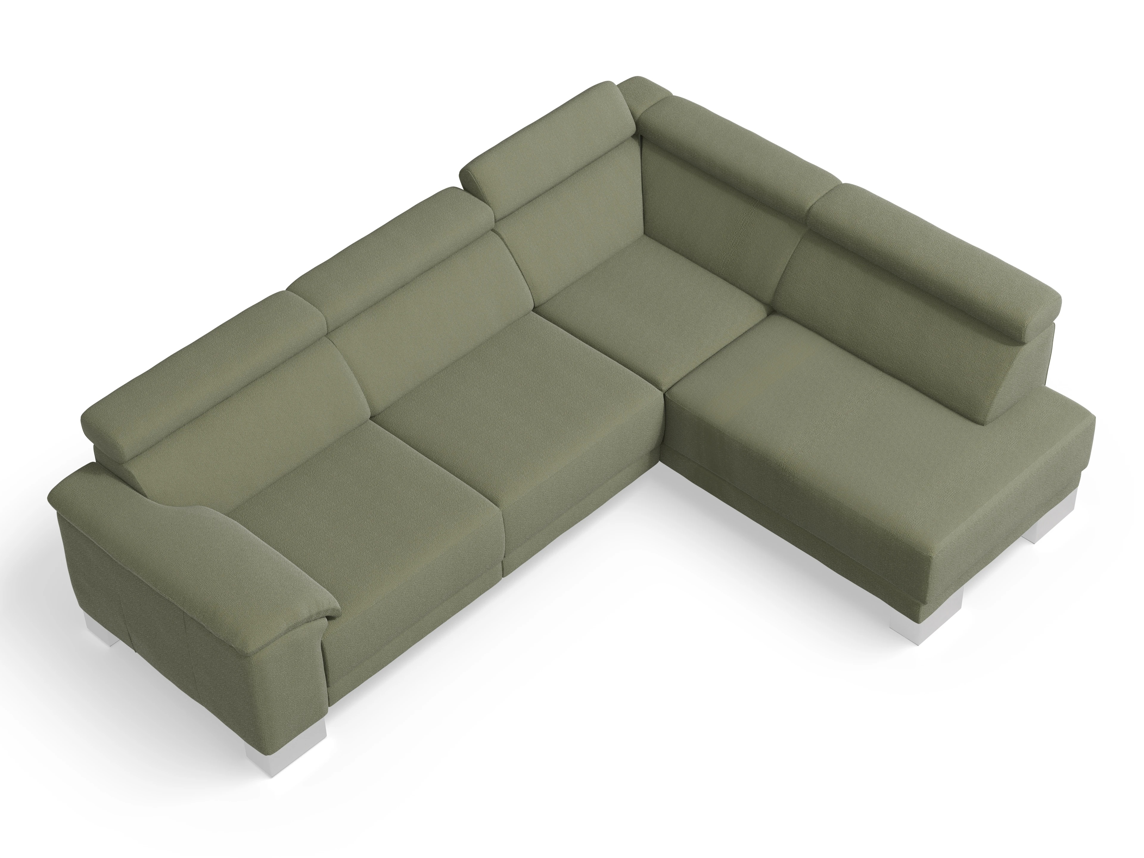 Antonio Ecksofa UM Medium R Ansicht des Produktes Antonio Ecksofa rechts Abschluss offen in Stoff Grün