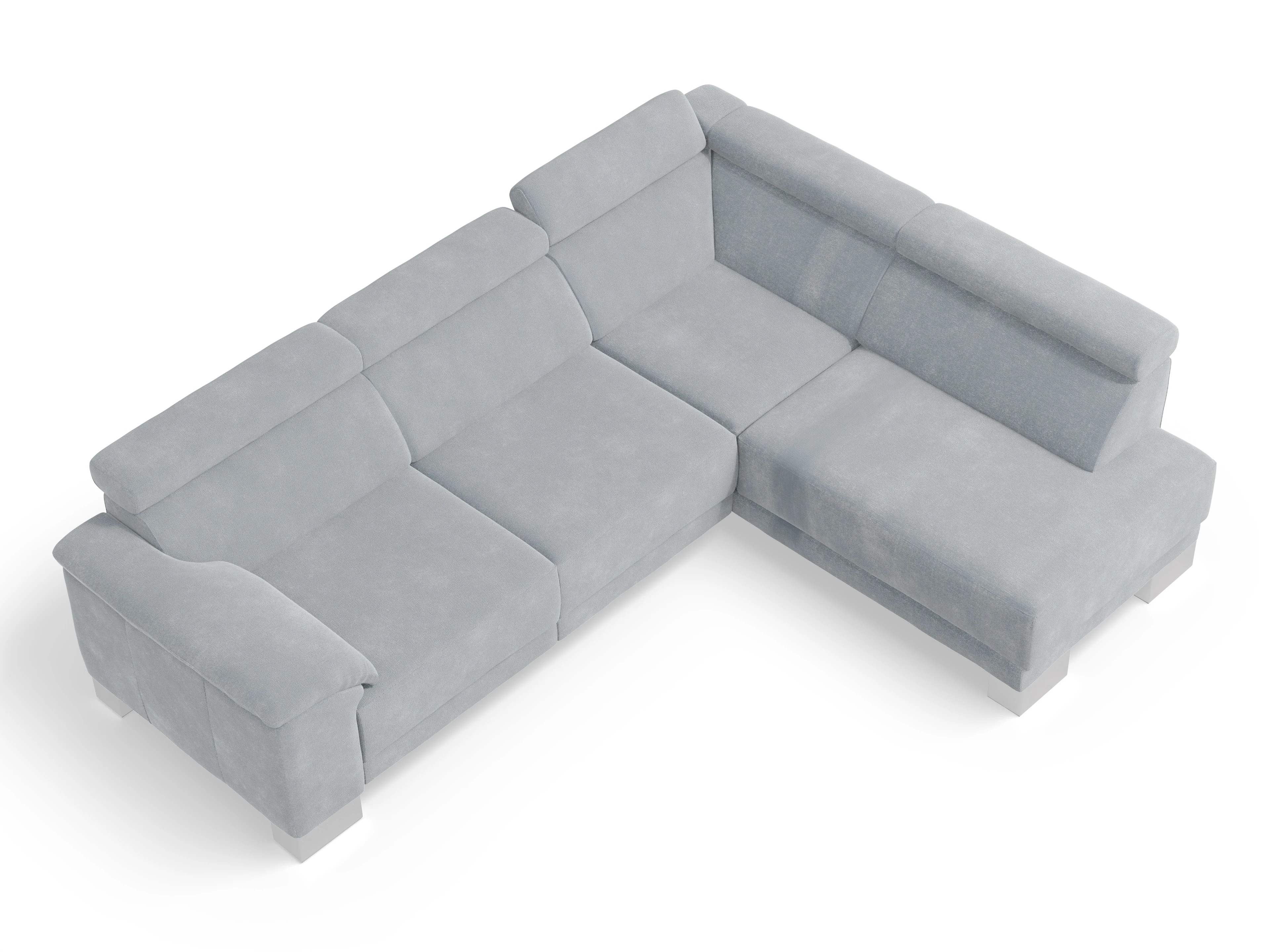 Antonio Ecksofa UM Medium R Ansicht des Produktes Antonio Ecksofa rechts Abschluss offen in Stoff Blau