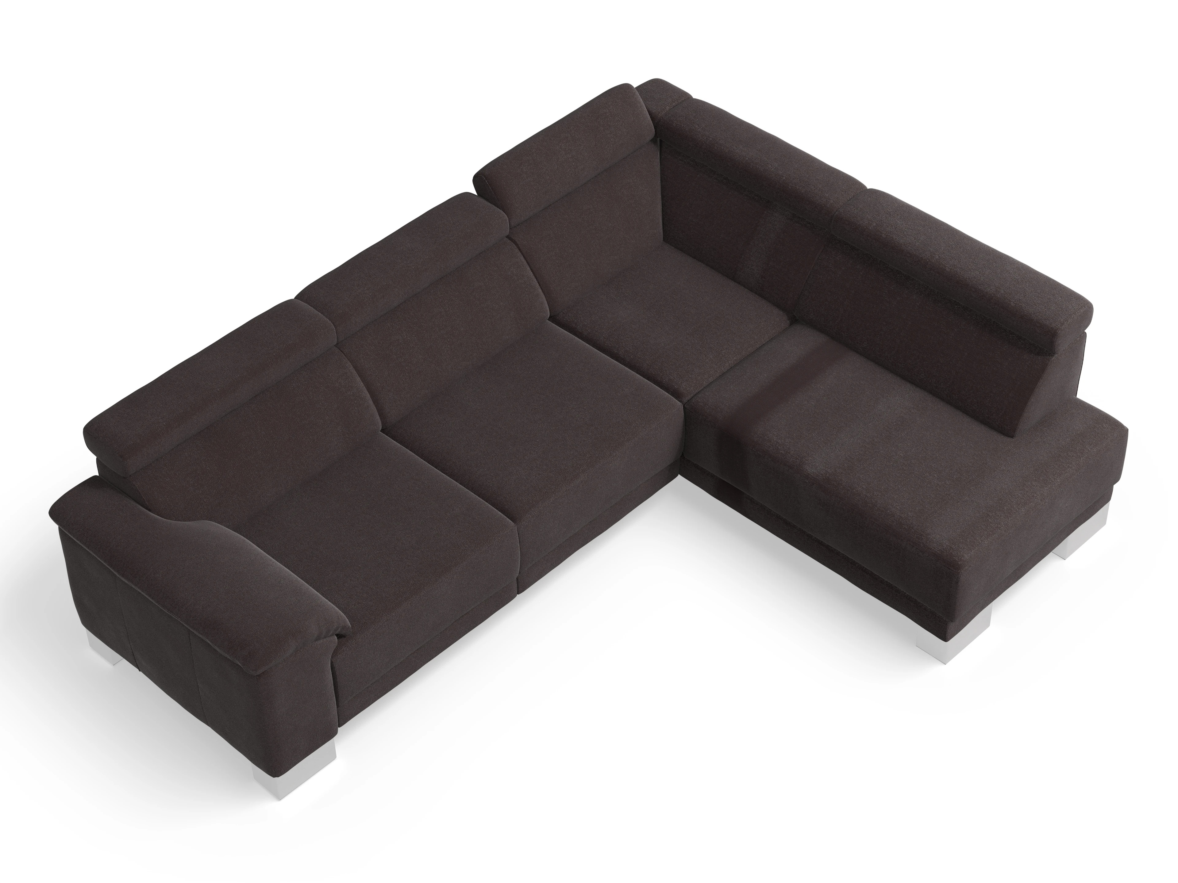 Antonio Ecksofa UM Medium R Ansicht des Produktes Antonio Ecksofa rechts Abschluss offen in Stoff Braun
