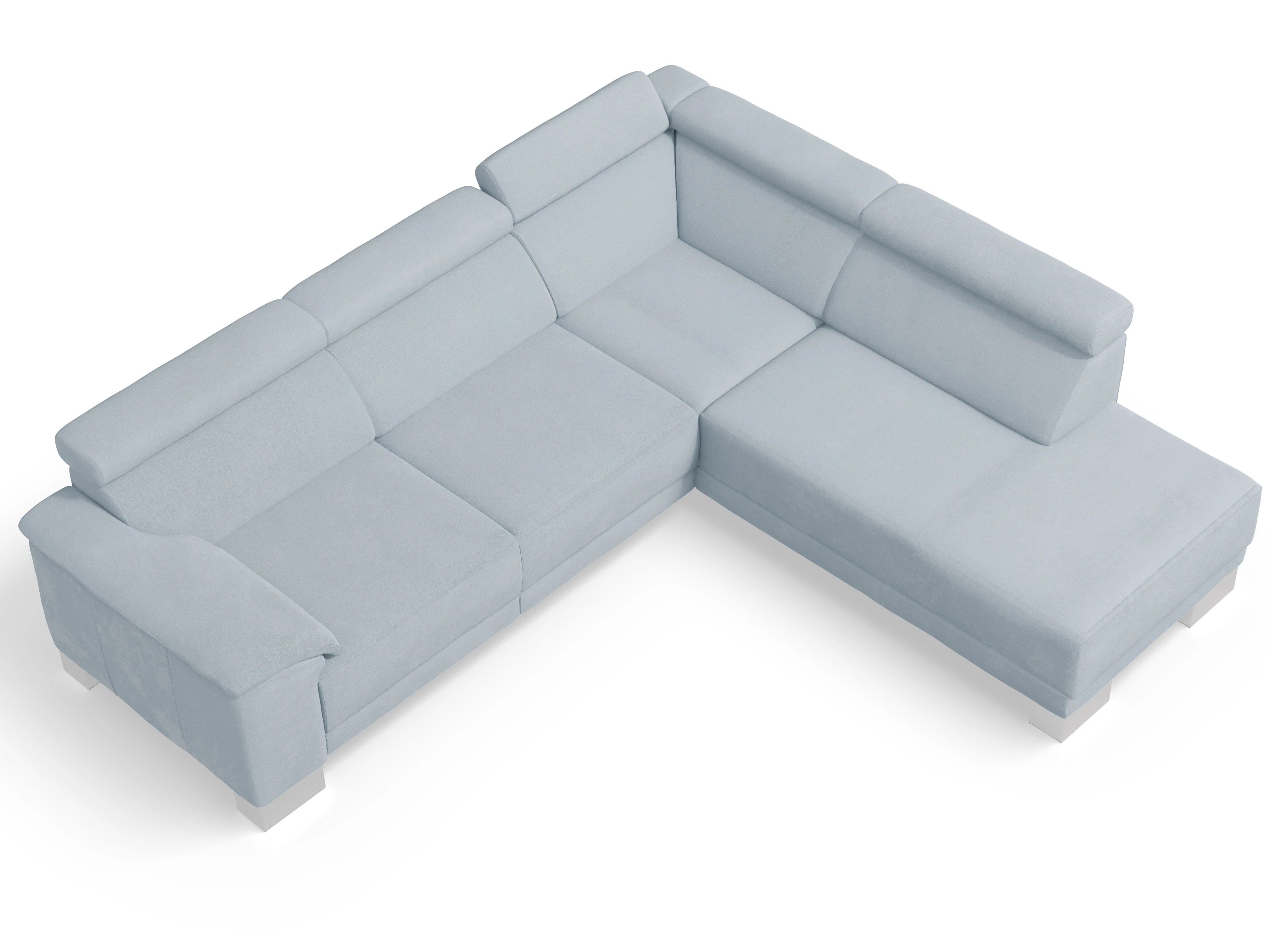 Antonio Ecksofa UM Medium Plus R Ansicht des Produktes Antonio Ecksofa rechts Abschluss offen in Stoff Blau