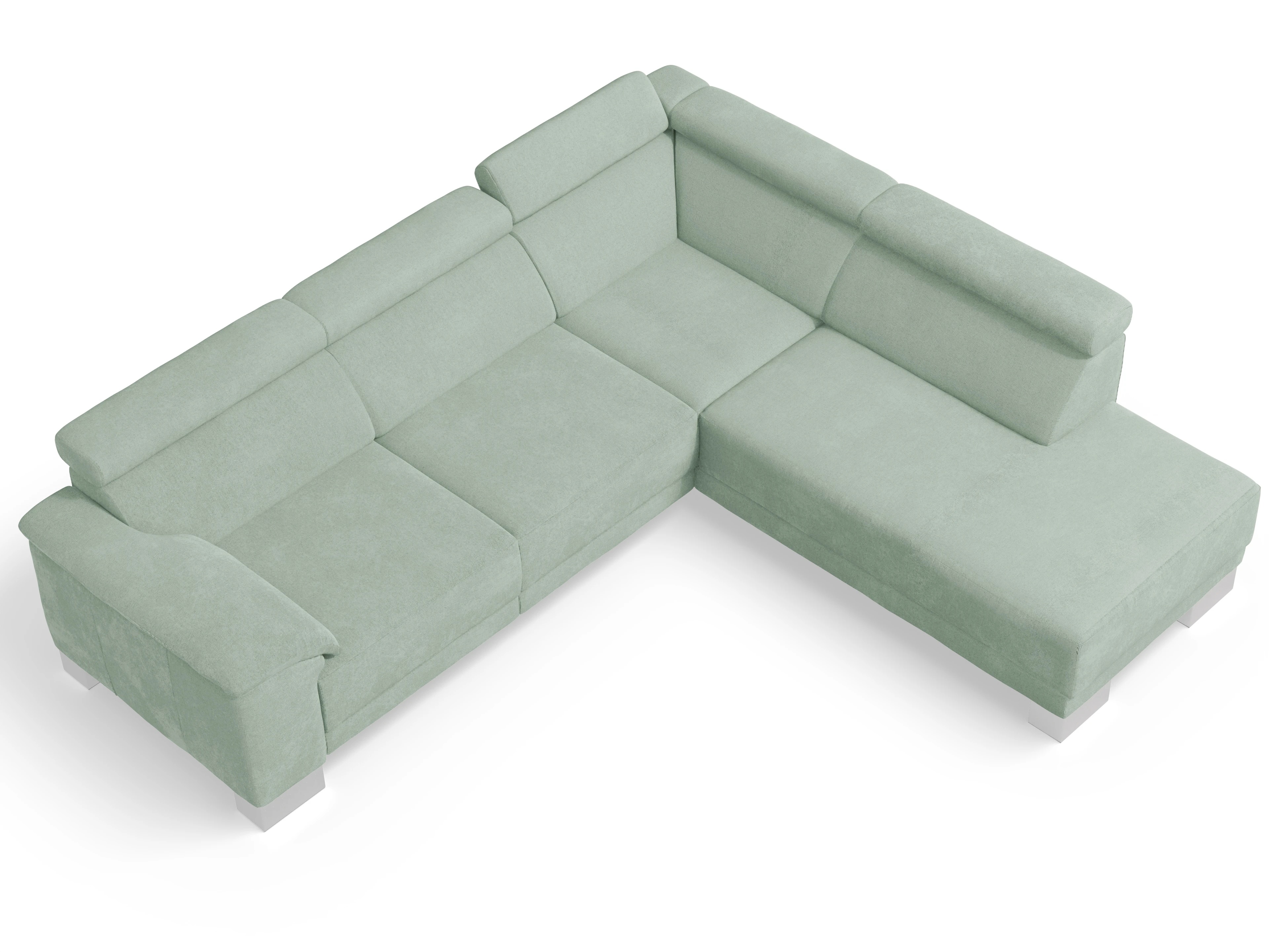 Antonio Ecksofa UM Medium Plus R Ansicht des Produktes Antonio Ecksofa rechts Abschluss offen in Stoff Grün