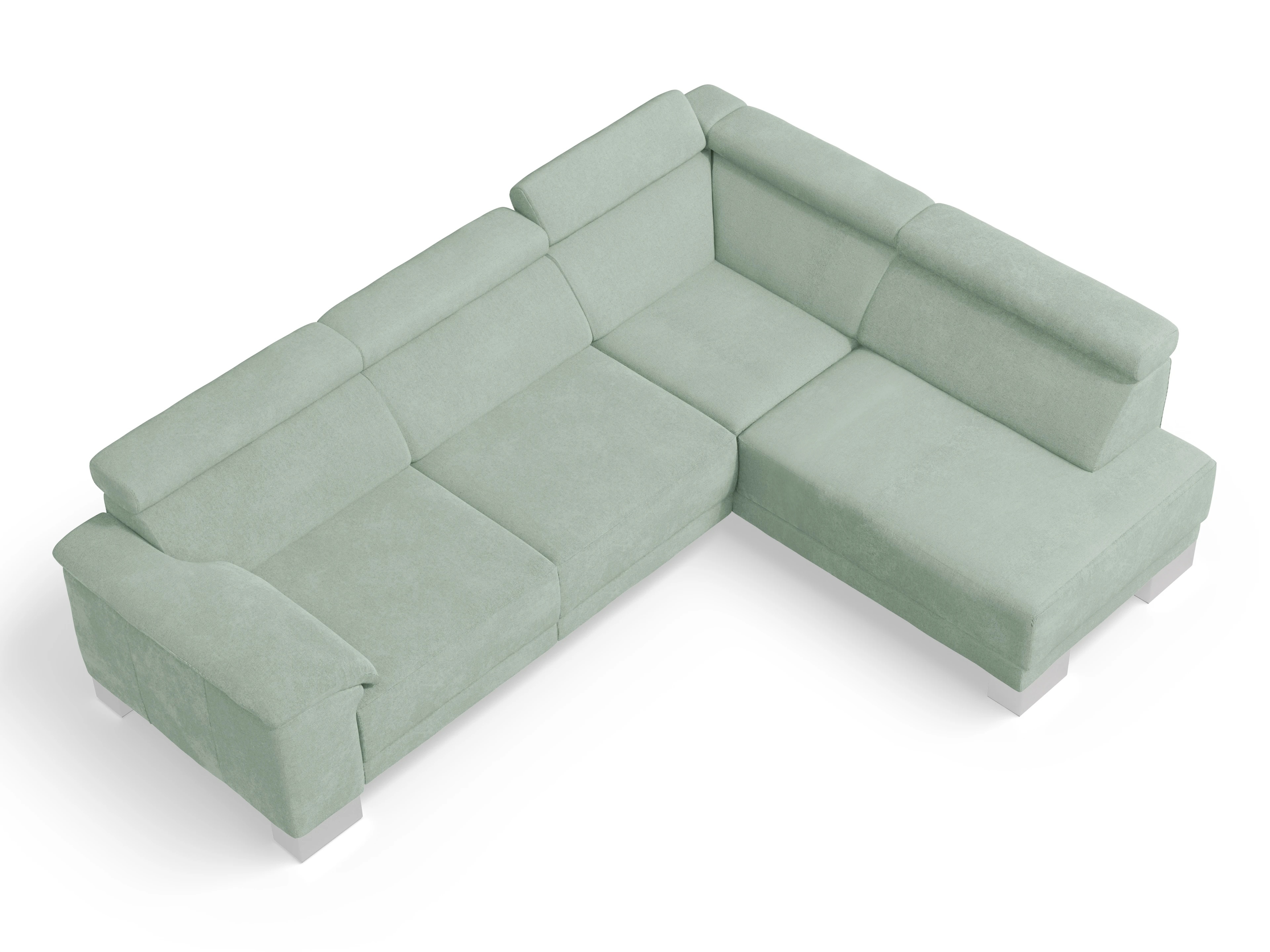 Antonio Ecksofa UM Medium R Ansicht des Produktes Antonio Ecksofa rechts Abschluss offen in Stoff Grün