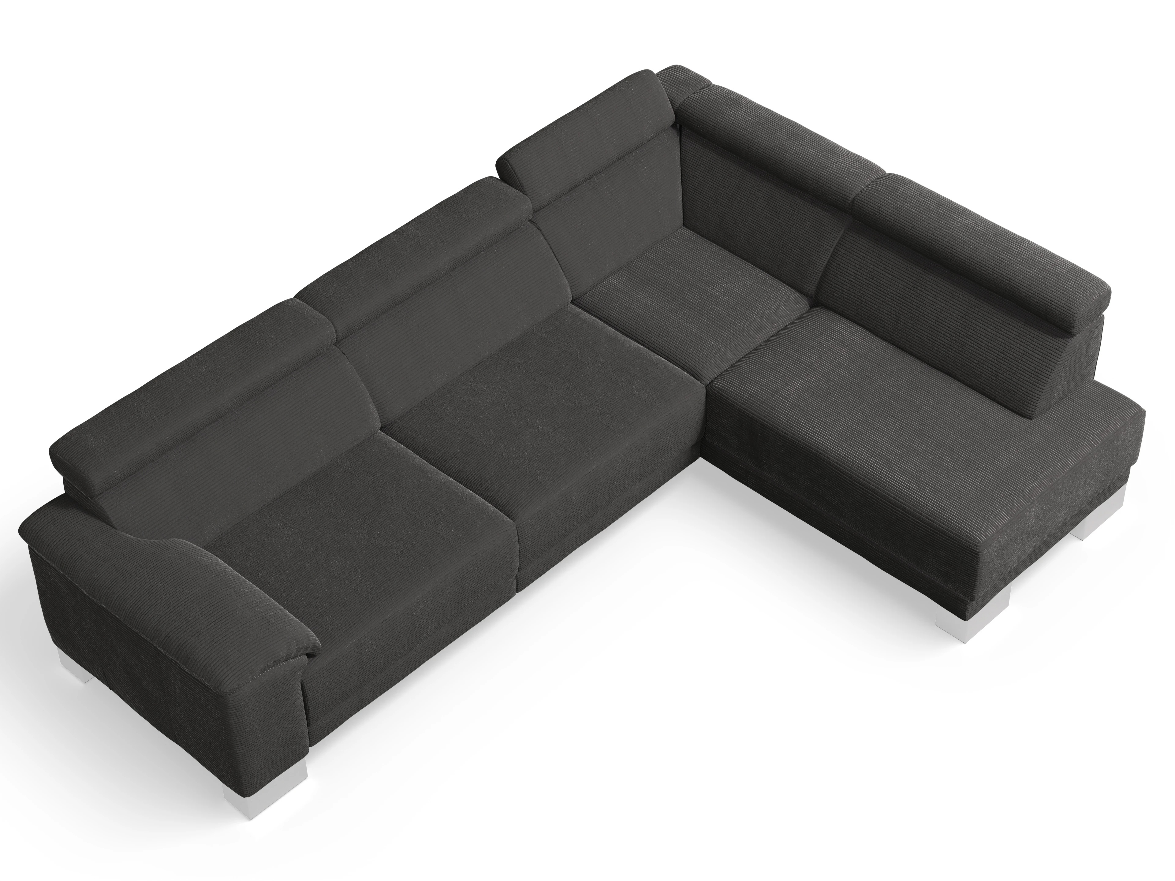Antonio Ecksofa UM Large R Ansicht des Produktes Antonio Ecksofa rechts Abschluss offen in Stoff Grau