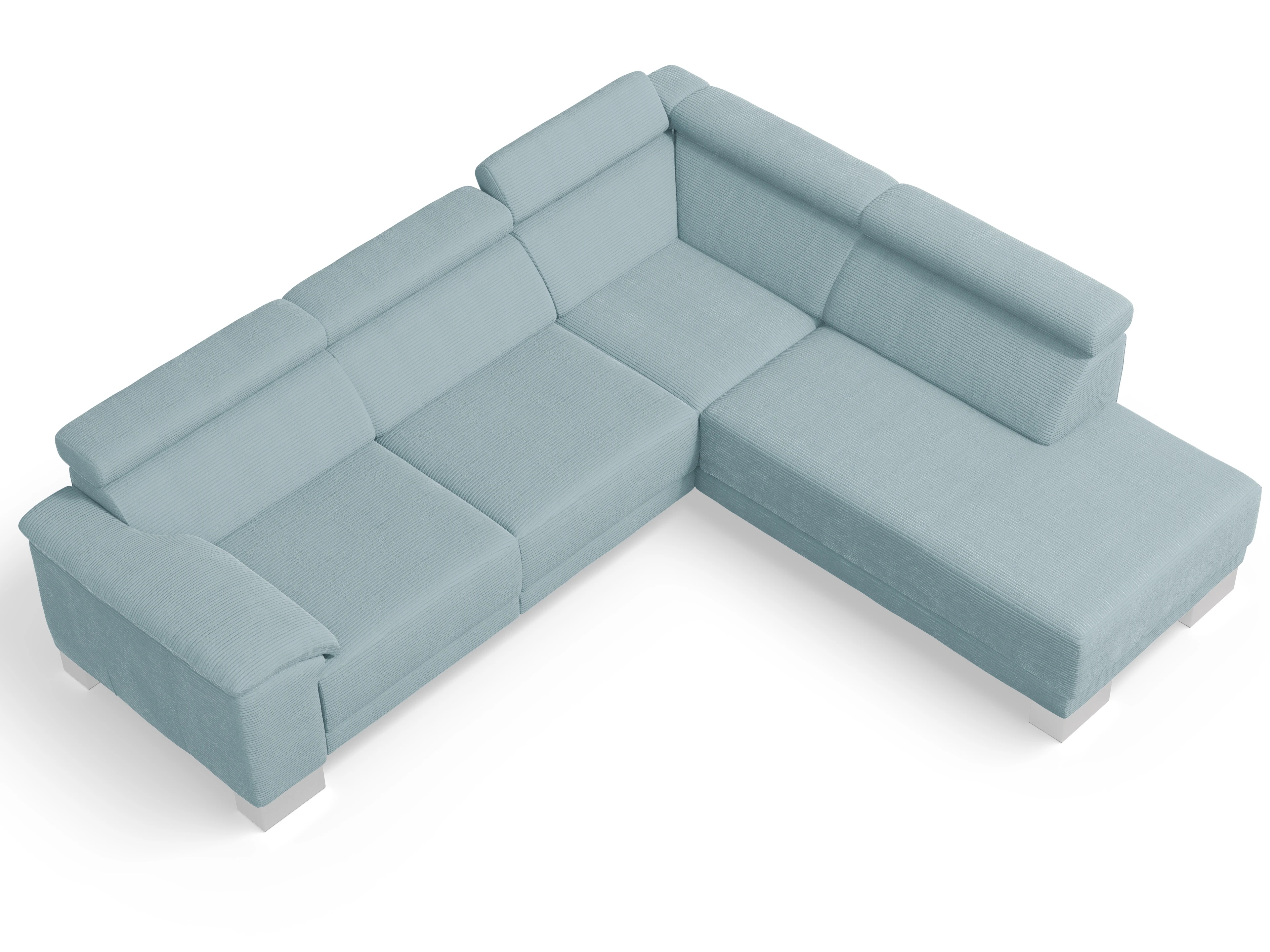 Antonio Ecksofa UM Medium Plus R Ansicht des Produktes Antonio Ecksofa rechts Abschluss offen in Stoff Blau