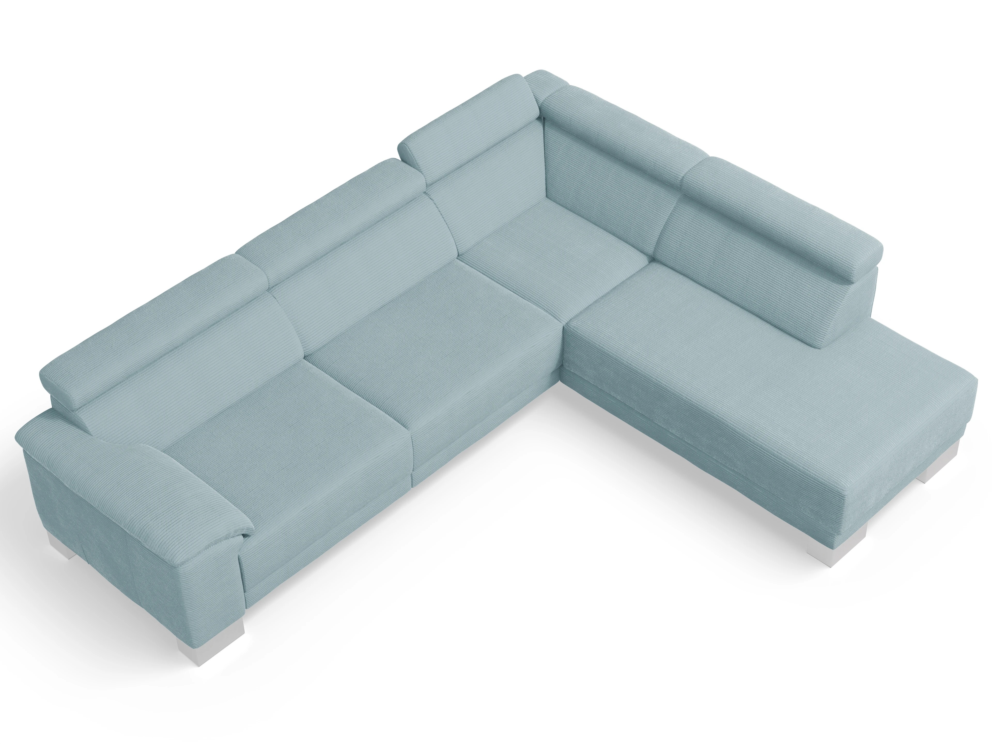 Ansicht des Produktes Antonio Ecksofa rechts Abschluss offen in Stoff Blau