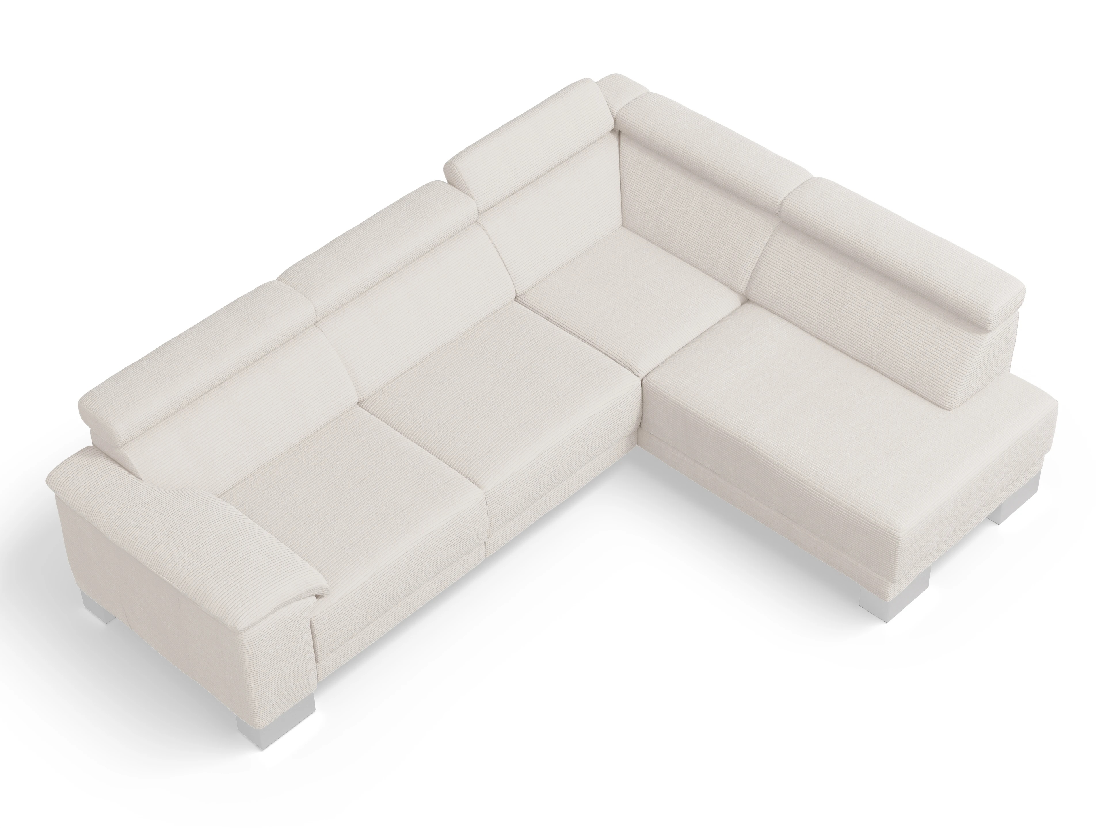 Antonio Ecksofa UM Medium R Ansicht des Produktes Antonio Ecksofa rechts Abschluss offen in Stoff Weiss