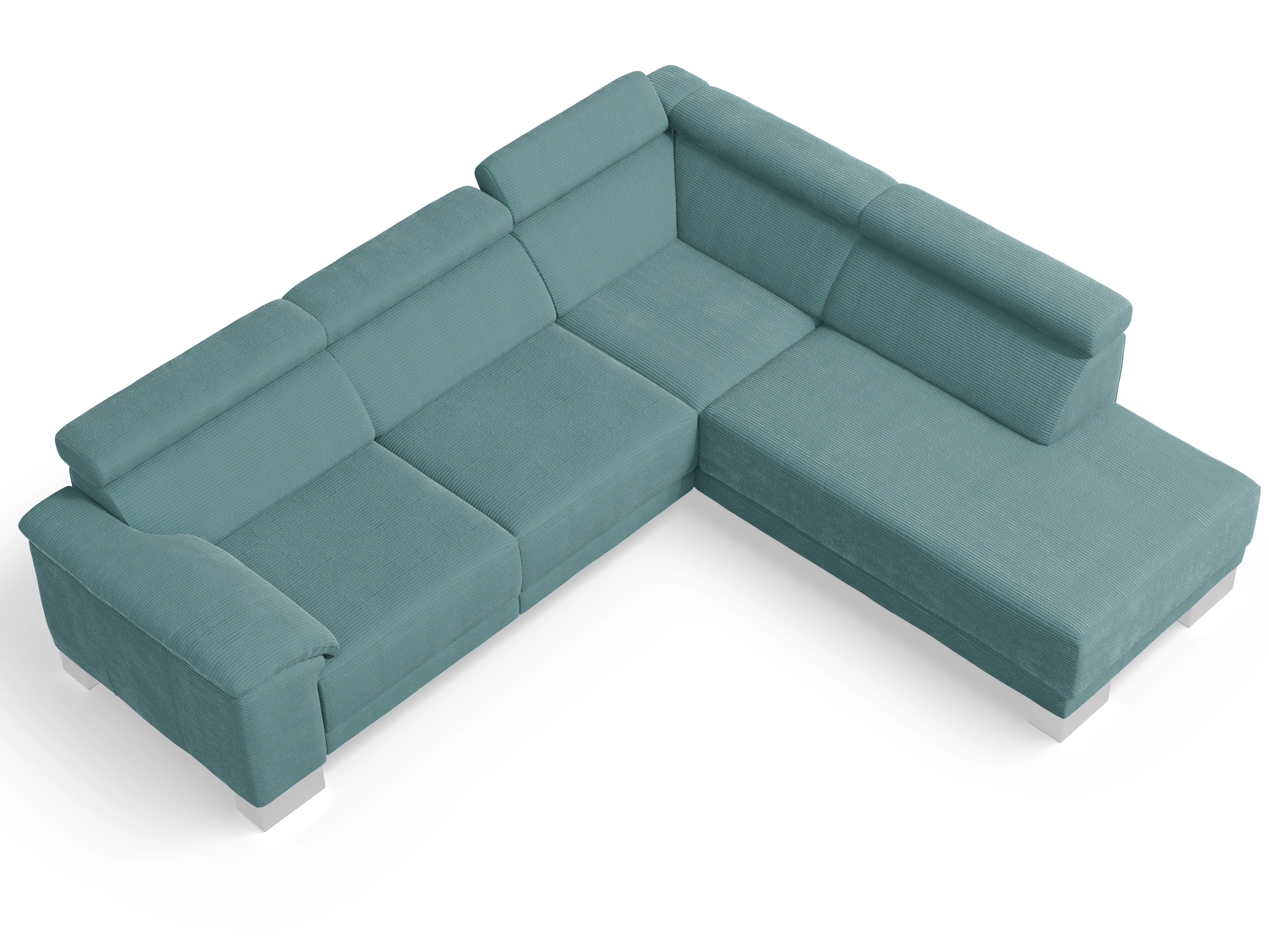 Antonio Ecksofa UM Medium Plus R Ansicht des Produktes Antonio Ecksofa rechts Abschluss offen in Stoff Blau