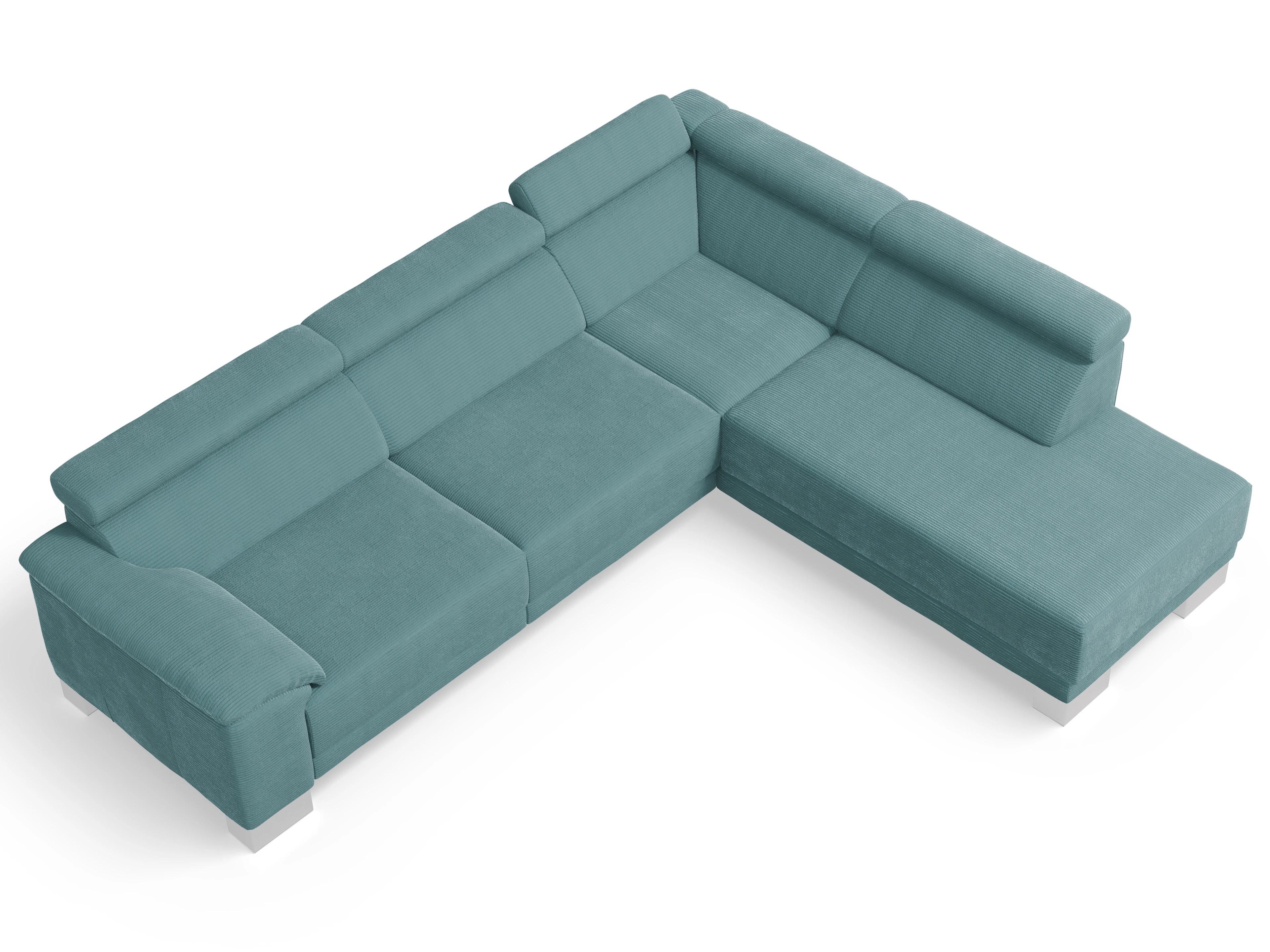 Ansicht des Produktes Antonio Ecksofa rechts Abschluss offen in Stoff Blau