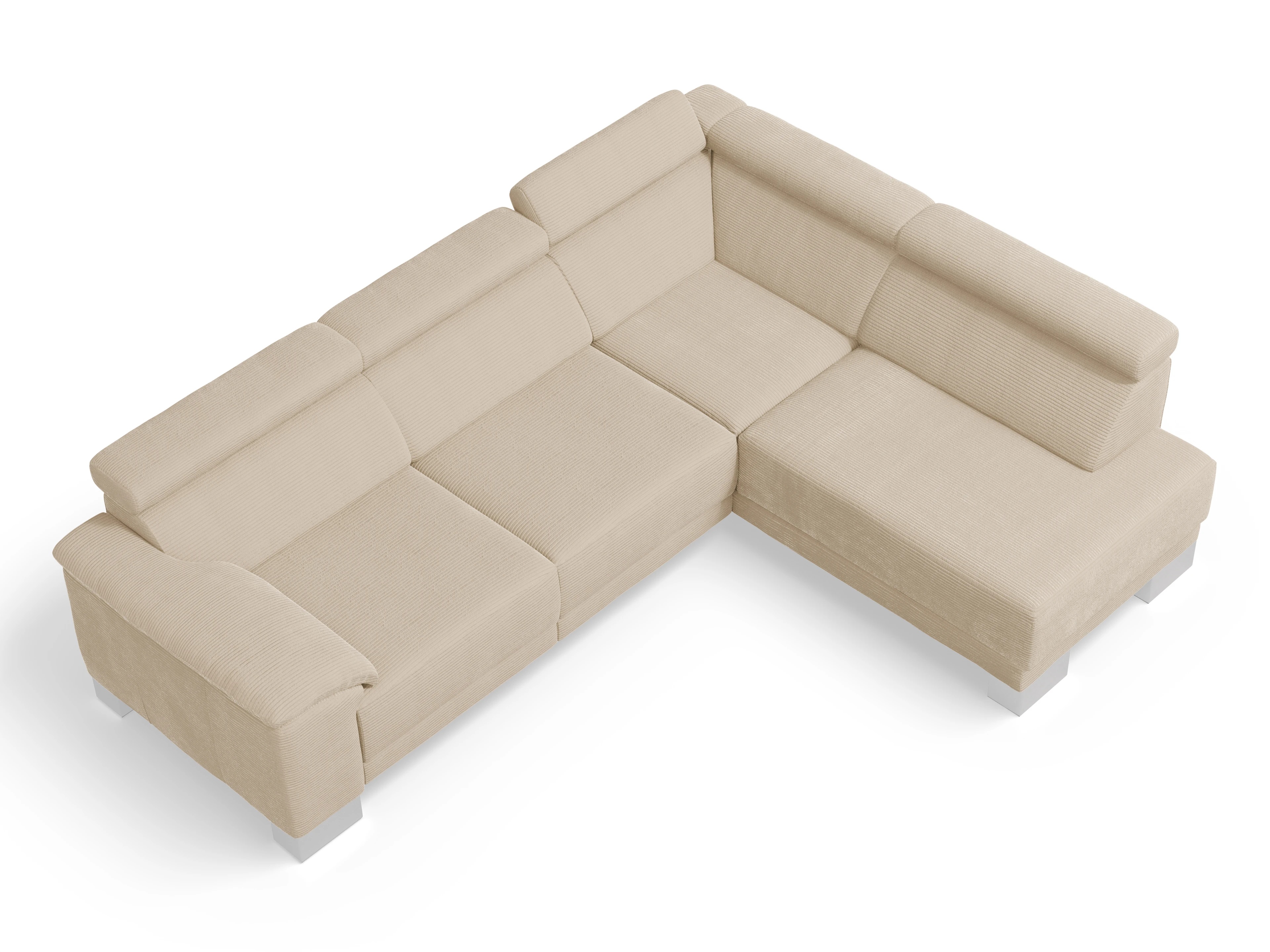 Antonio Ecksofa UM Medium R Ansicht des Produktes Antonio Ecksofa rechts Abschluss offen in Stoff Beige