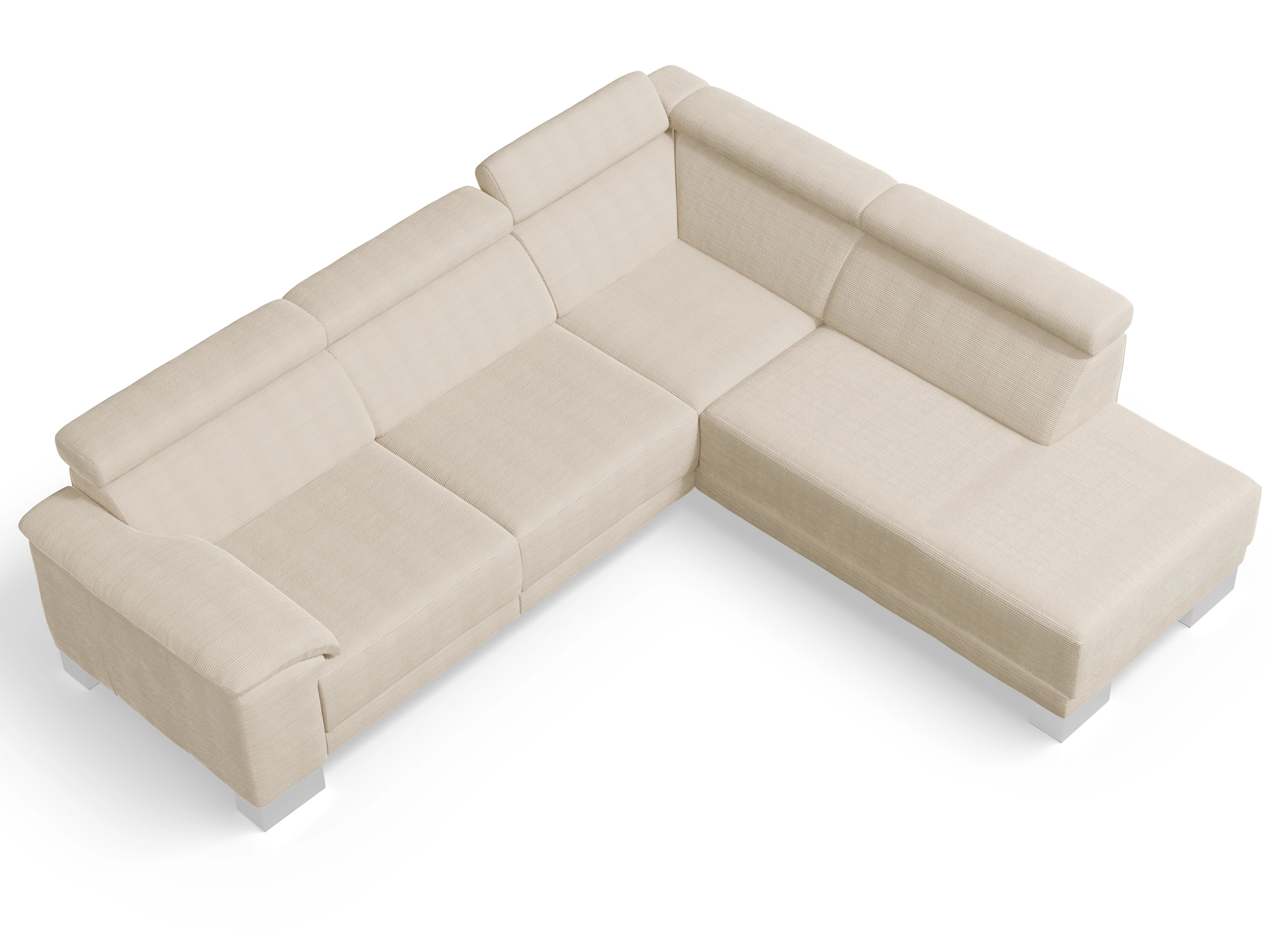 Antonio Ecksofa UM Medium Plus R Ansicht des Produktes Antonio Ecksofa rechts Abschluss offen in Stoff Weiss