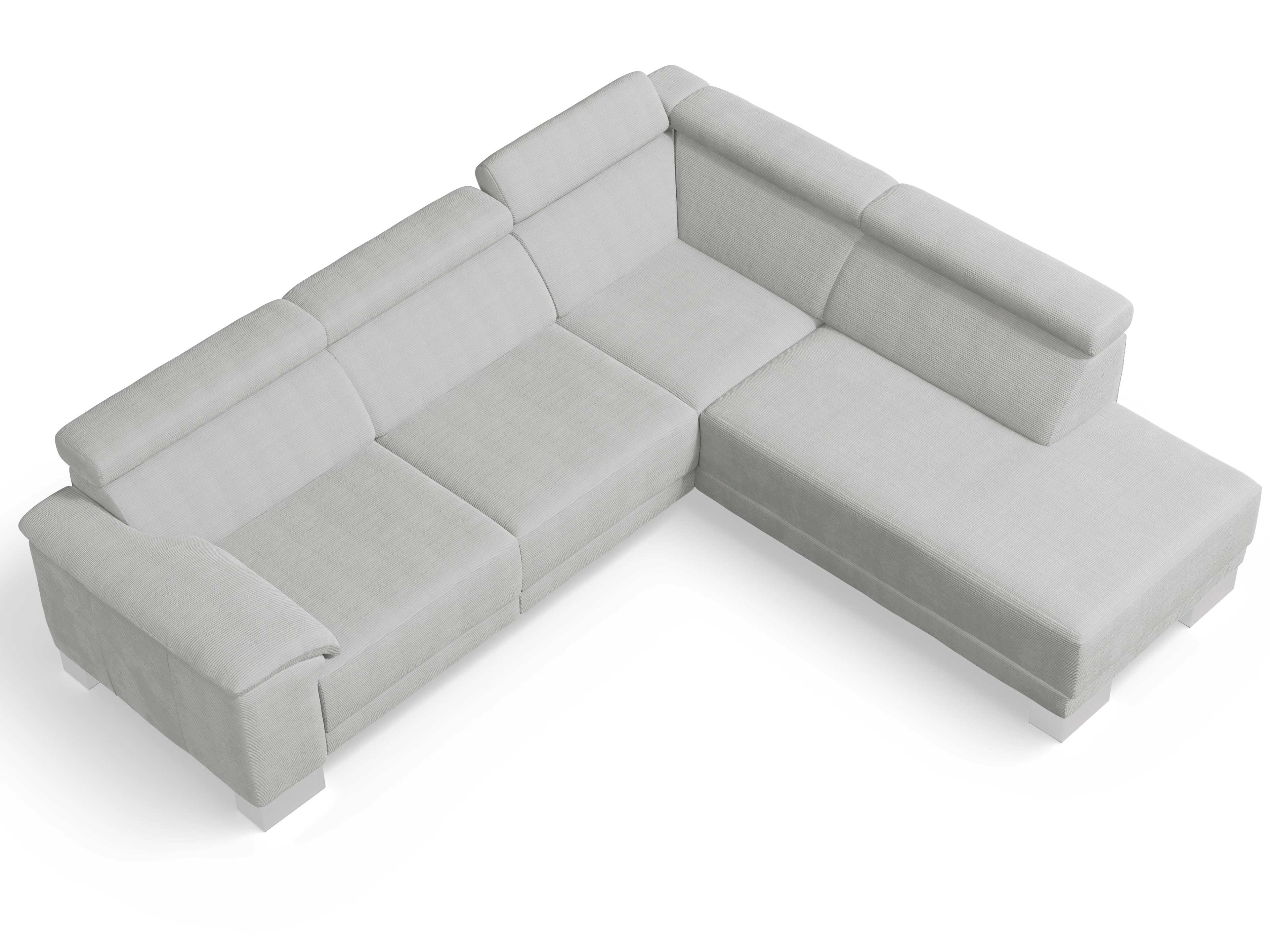 Antonio Ecksofa UM Medium Plus R Ansicht des Produktes Antonio Ecksofa rechts Abschluss offen in Stoff Grau