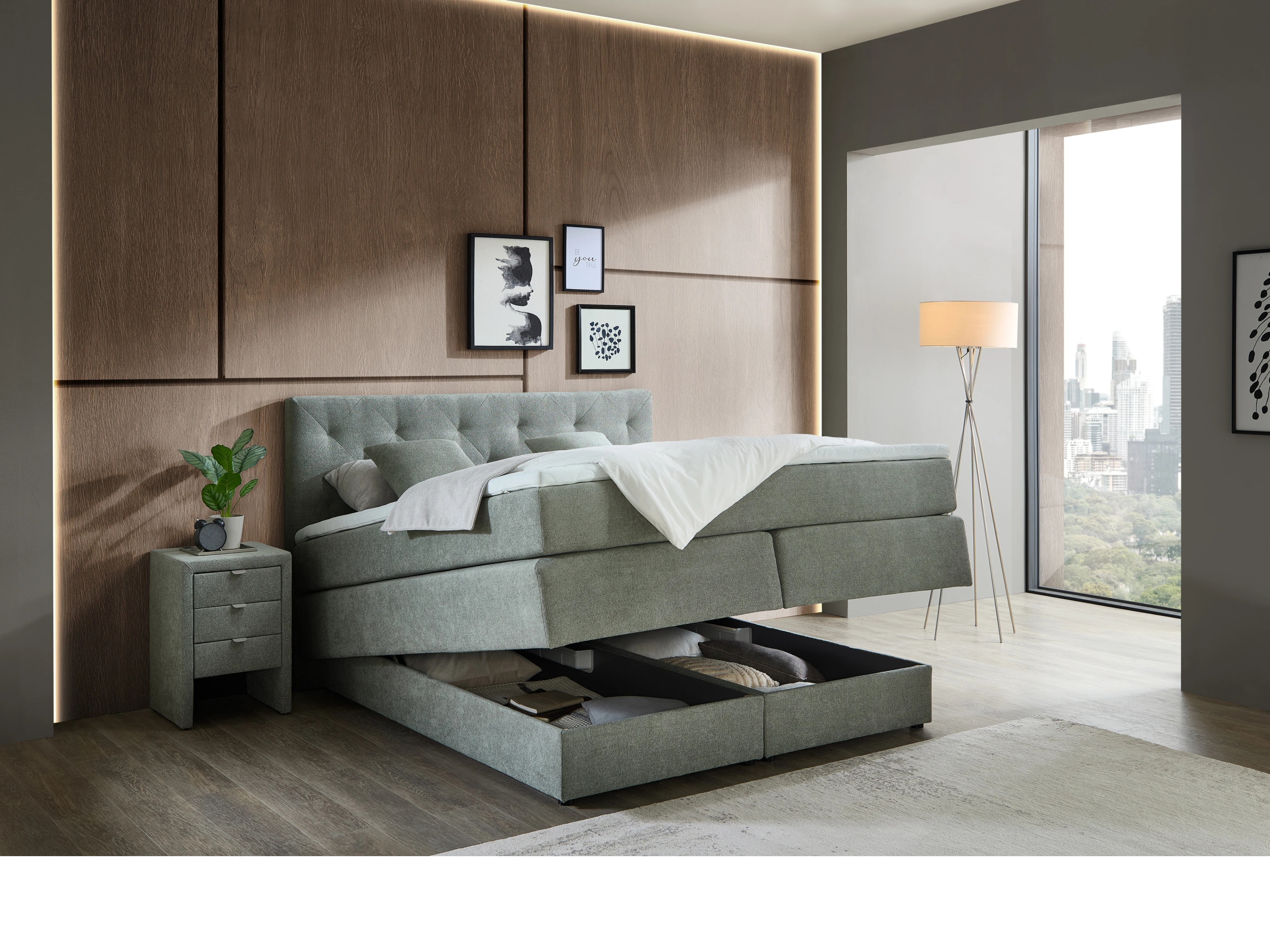 Boxspringbett Compac EVO mit Stauraum 180x200cm Ansicht des Produktes Compac EVO Boxspringbett in Stoff Grau