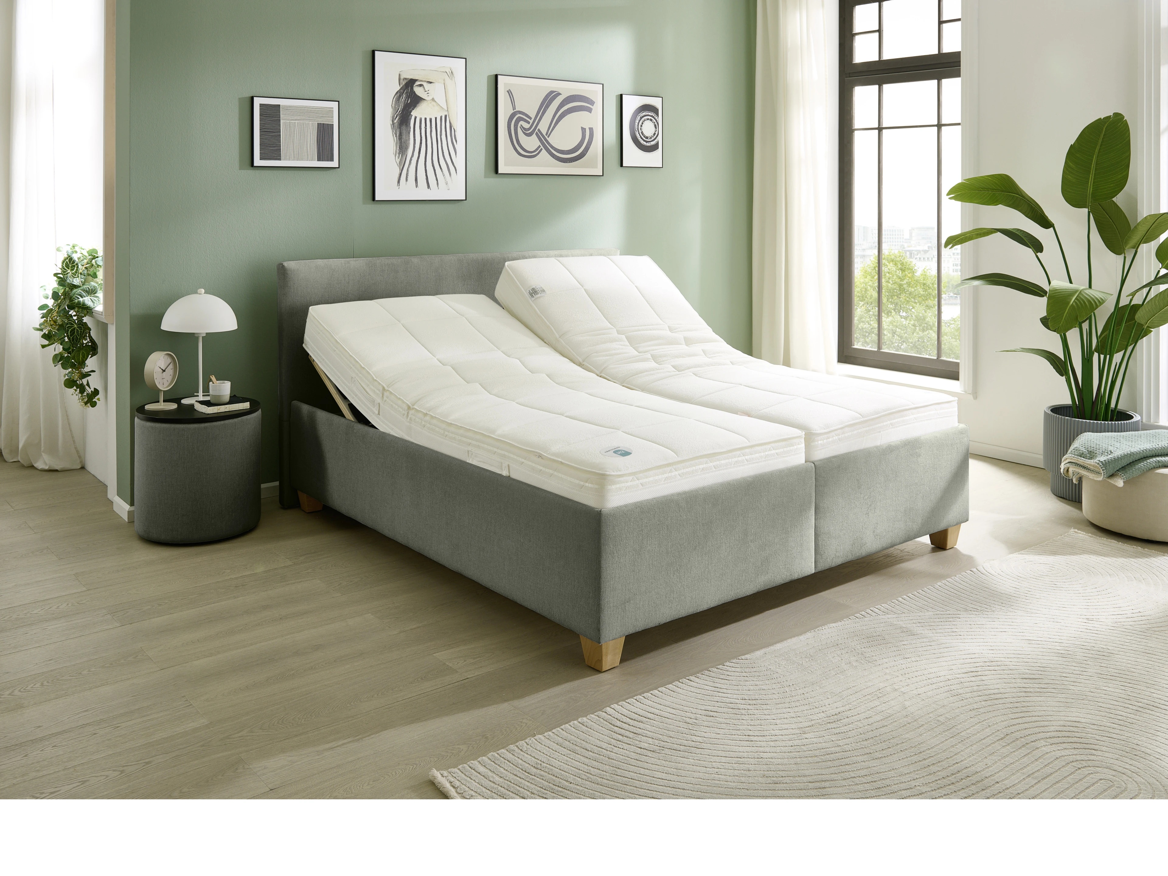 Polsterbett PB-3000 160x200cm Ansicht des Produktes PB-3000 Boxspringbett in Stoff Grün