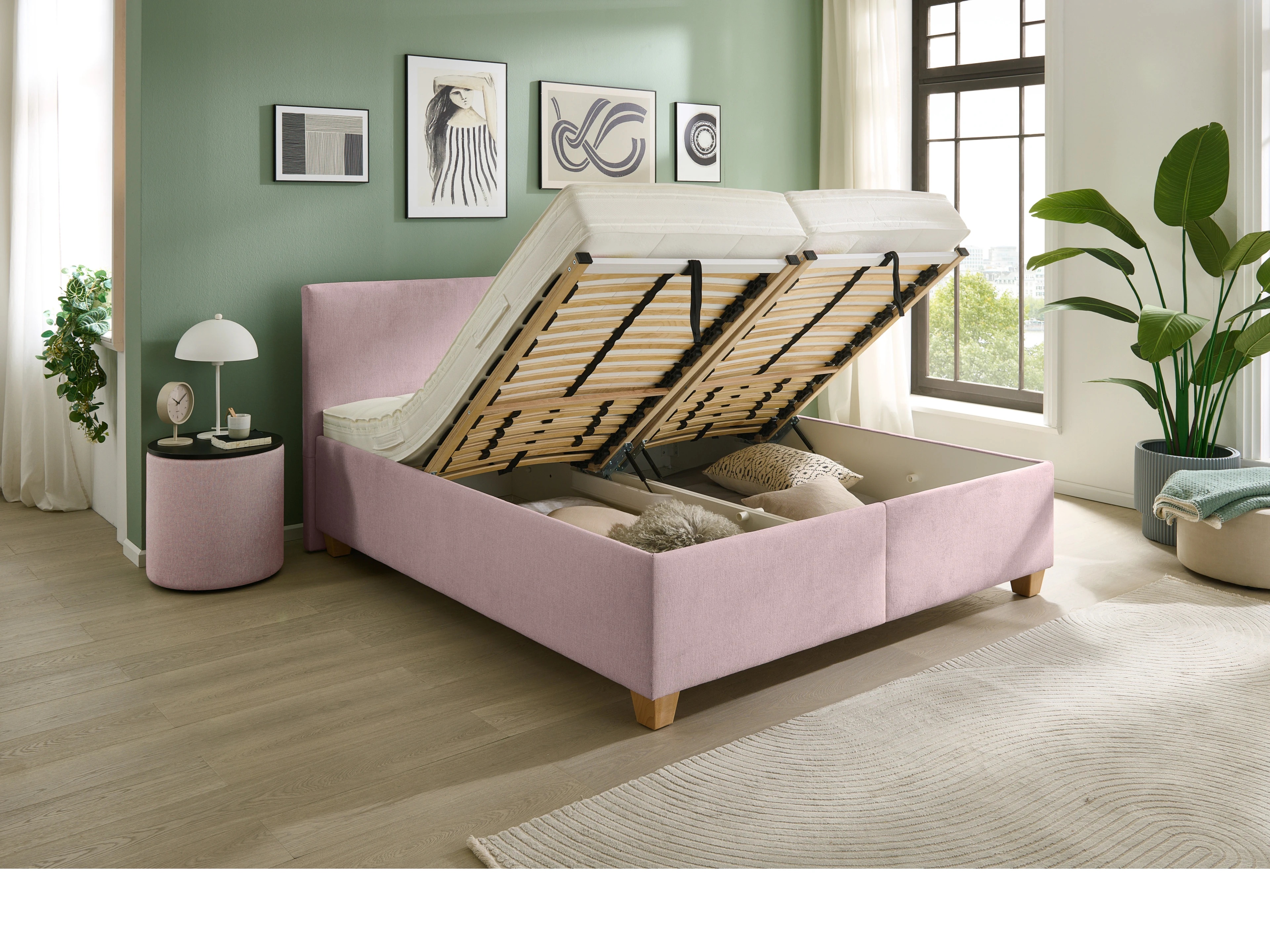 Polsterbett PB-3000 180x200cm Ansicht des Produktes PB-3000 Boxspringbett in Stoff Rosa