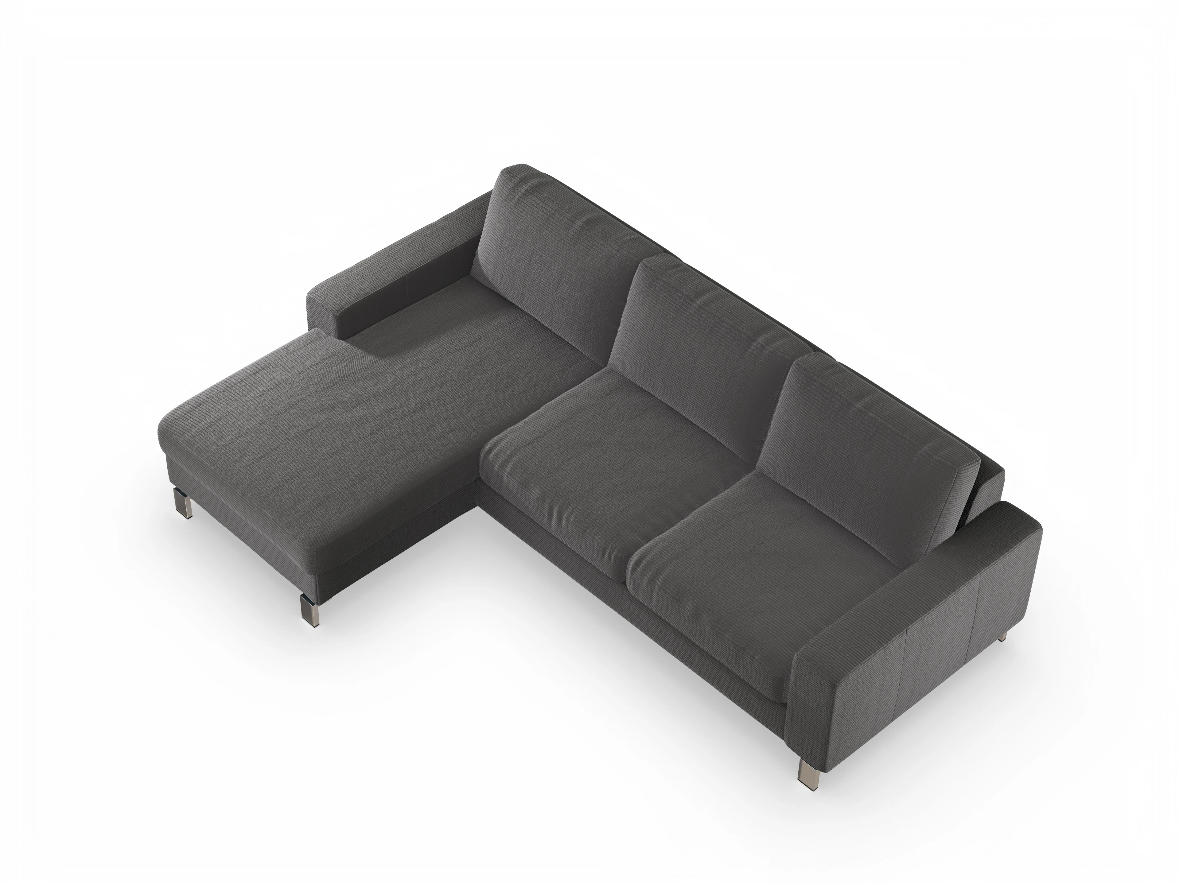 Ansicht des Produktes Indiana Ecksofa links Abschluss offen in Stoff Grau