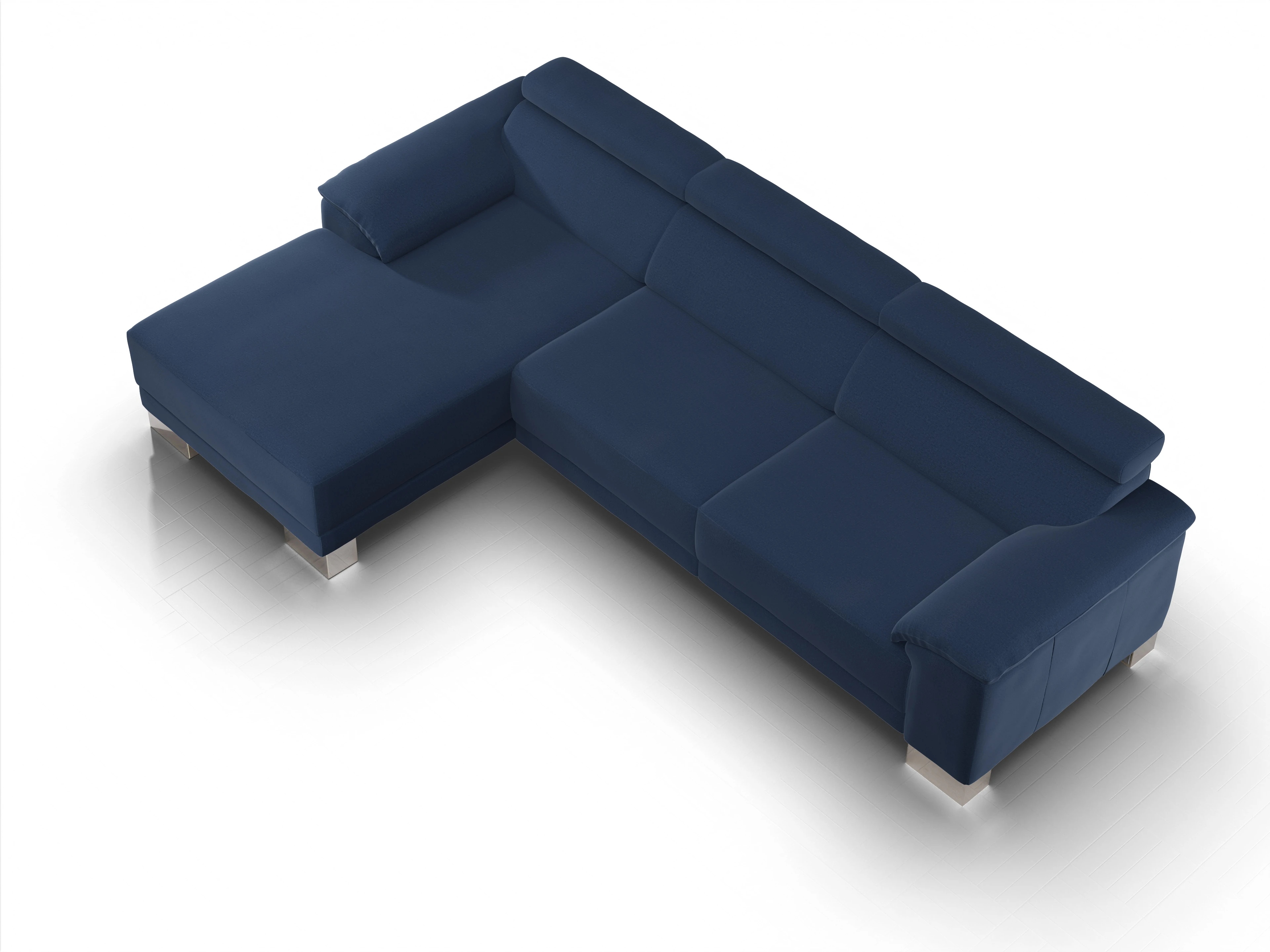 Ansicht des Produktes Antonio Ecksofa links Abschluss offen in Stoff Blau