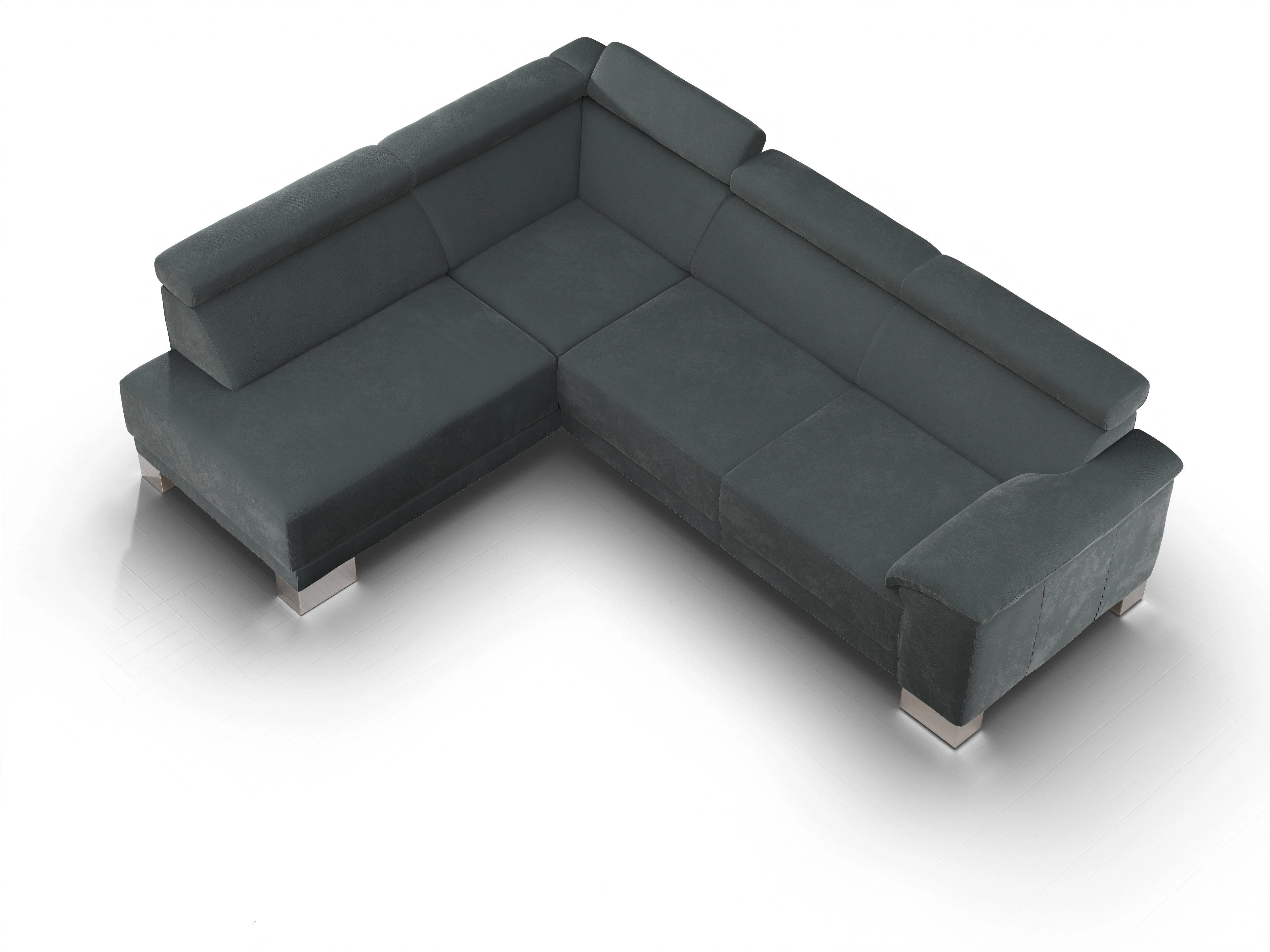 Ansicht des Produktes Antonio Ecksofa links Abschluss offen in Stoff Grau