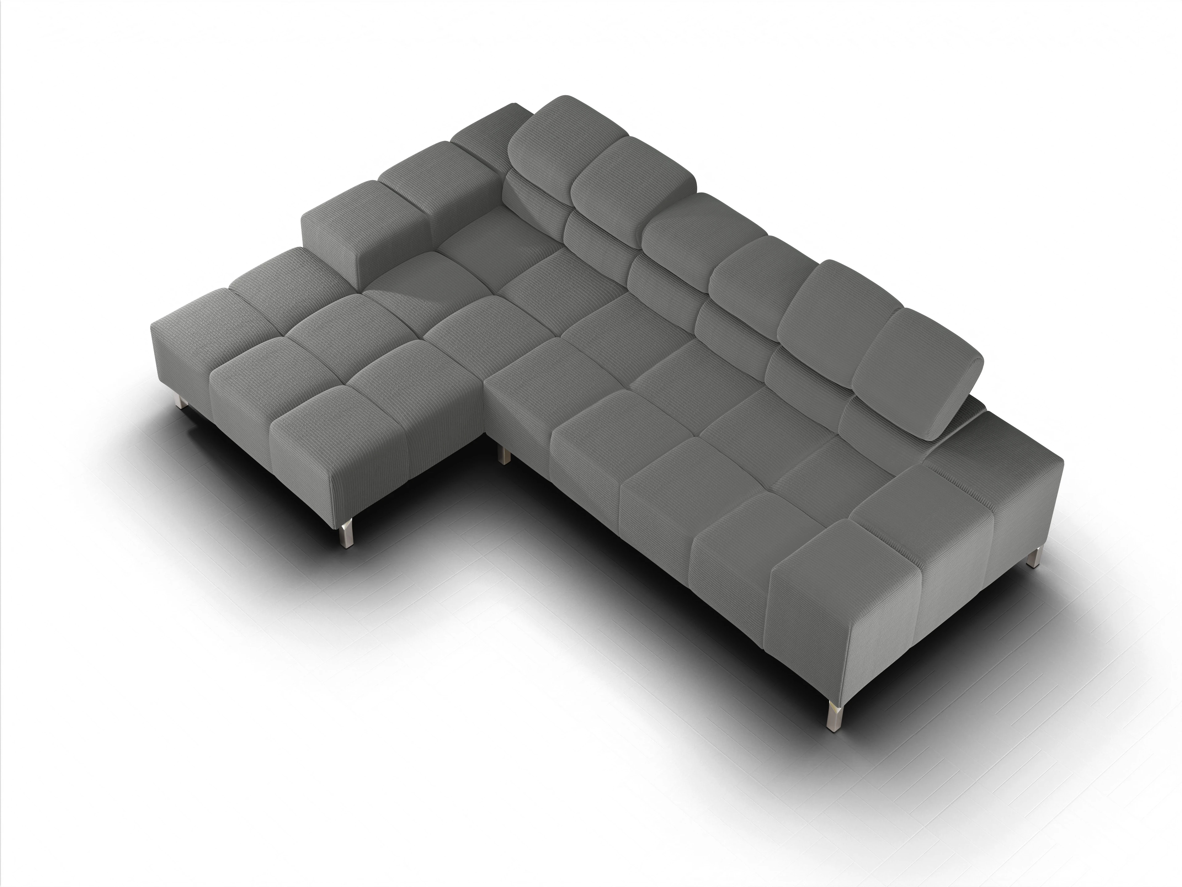 Wilo Ecksofa Longchair L Ansicht des Produktes Wilo Ecksofa links Abschluss offen in Stoff Grau
