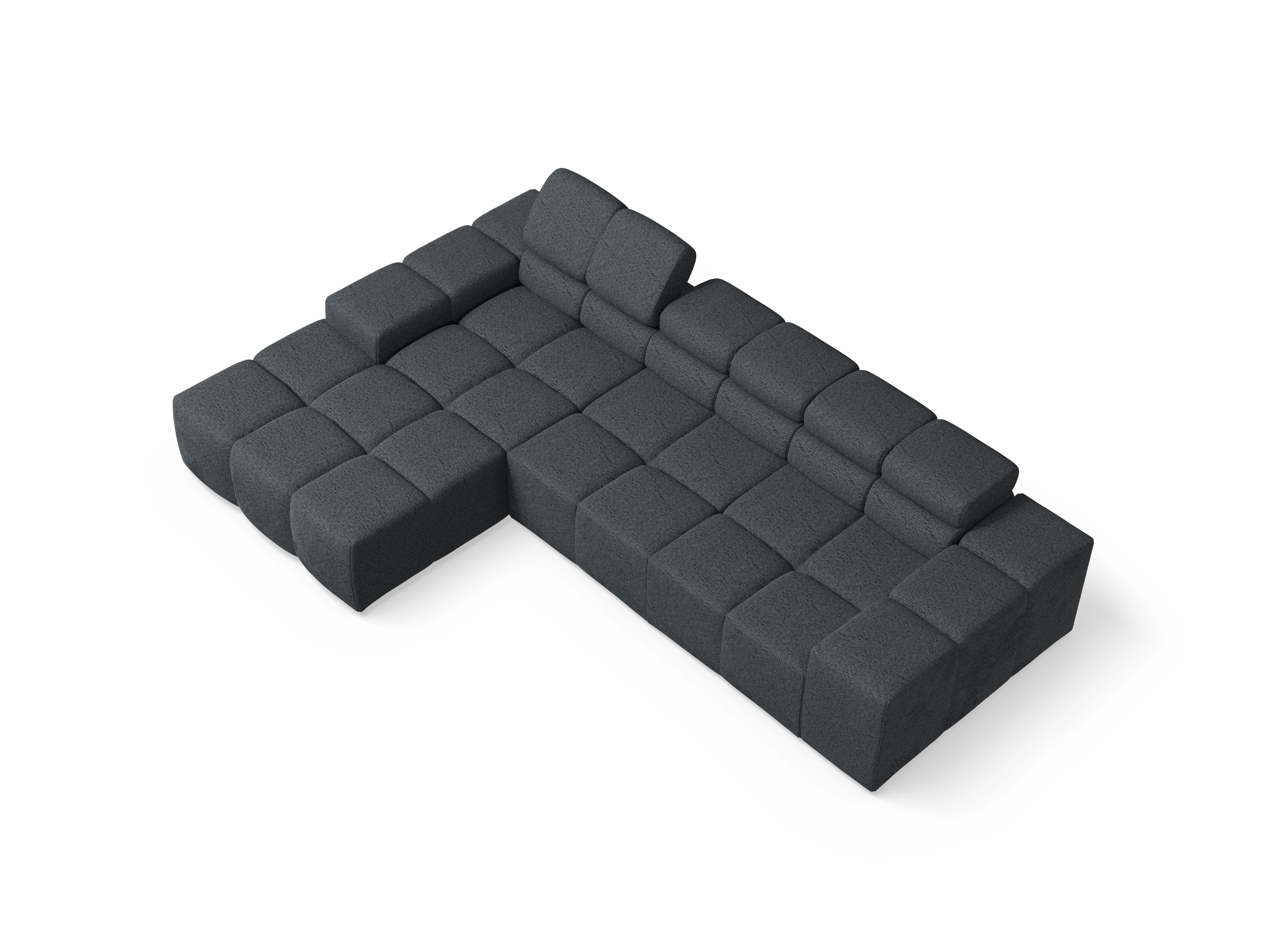 Camara Ecksofa Longchair Medium L Ansicht des Produktes Camara 2.0 Ecksofa links Abschluss offen in Stoff Grau